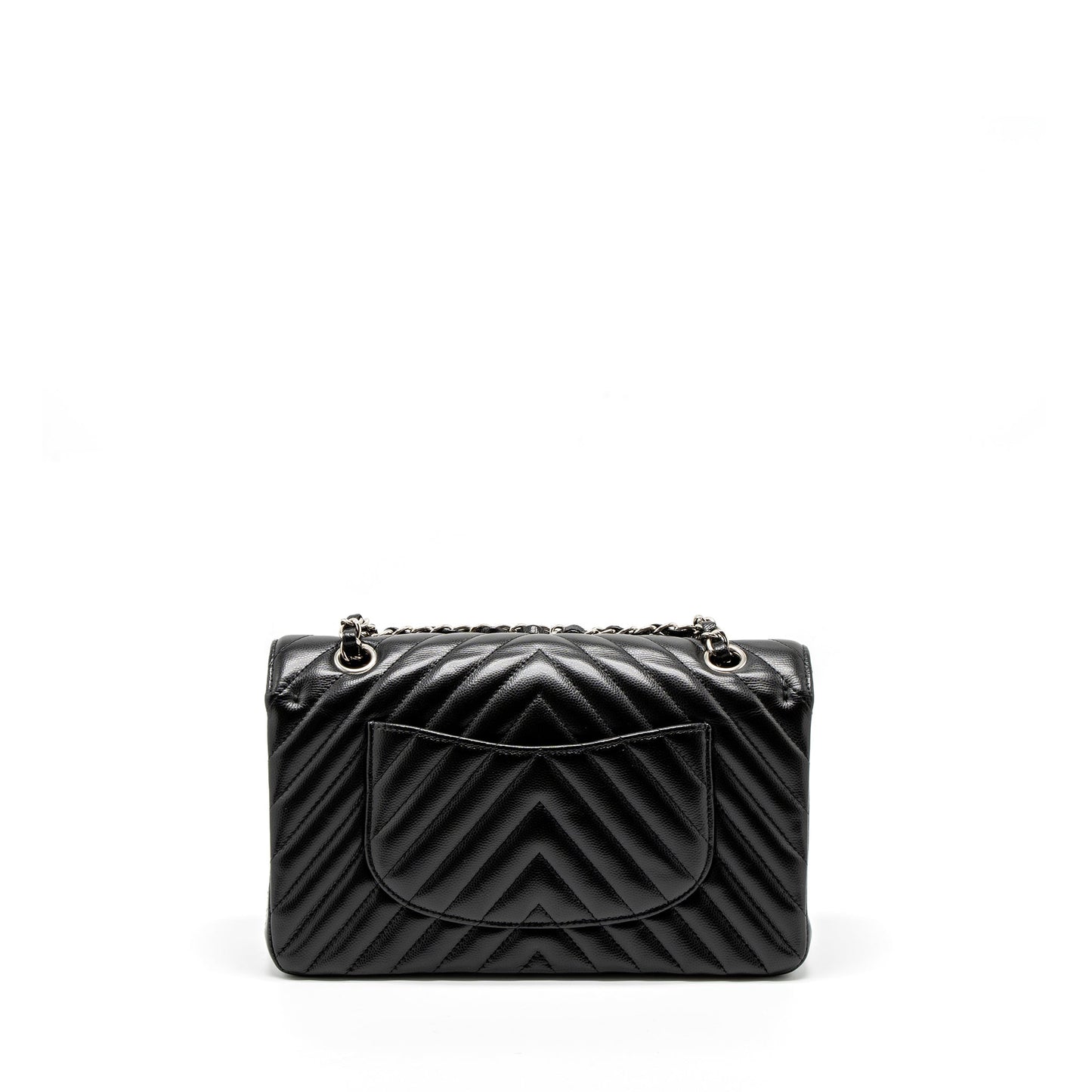 Chanel Medium Classic Double Flap Bag Chevron Caviar Black SHW