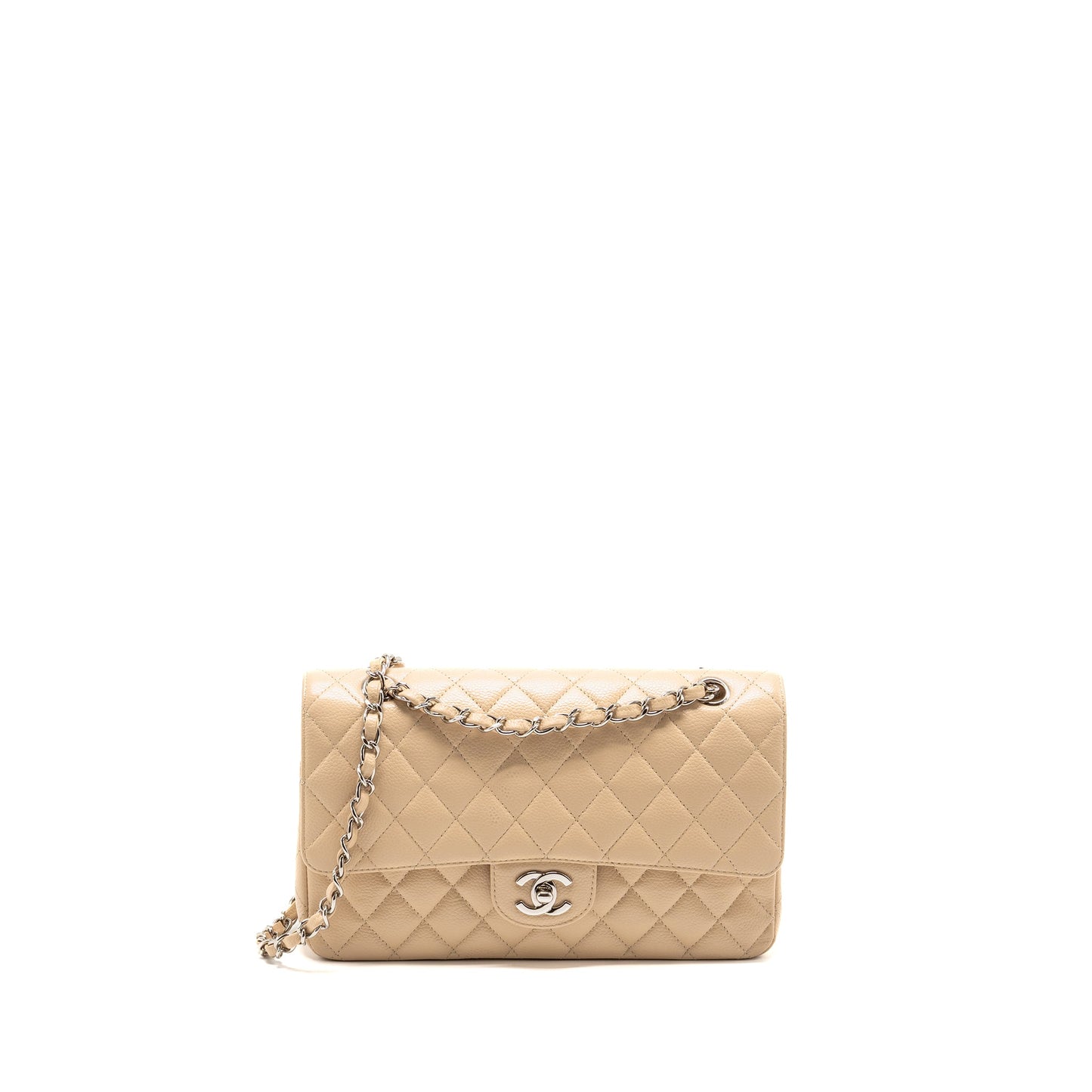Chanel Medium Classic Double Flap Bag Caviar Beige LGHW