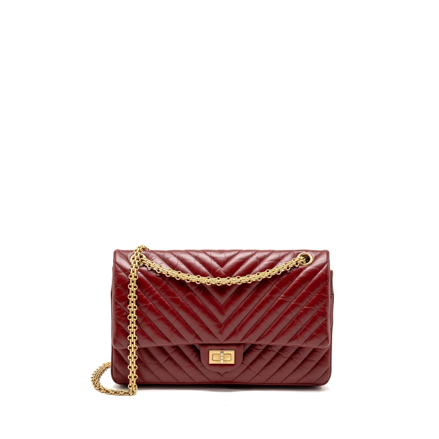 Chanel 2.55 226 Reissue Double Flap Bag Chevron Aged Calfskin Red GHW