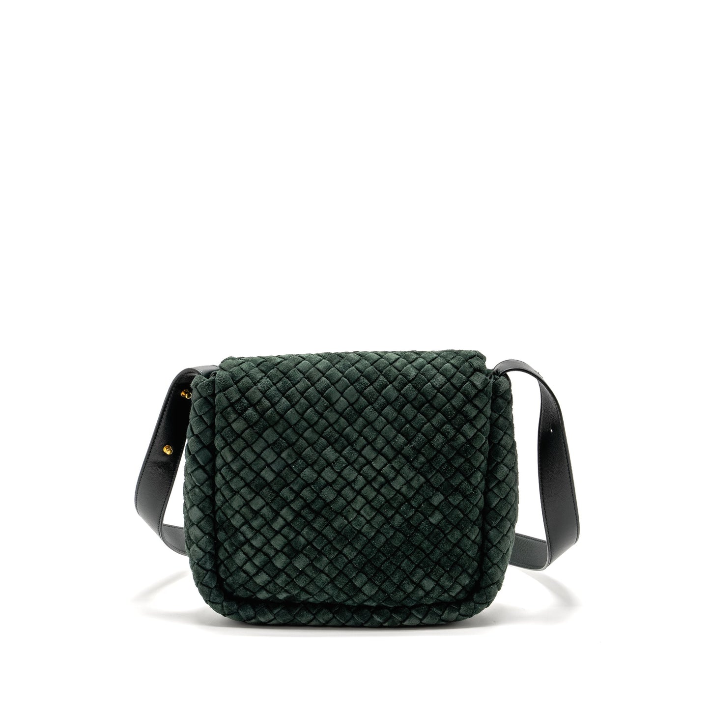 Bottega Veneta Cobble Messenger Purse Intrecciato-Woven Padded Suede Dark Green