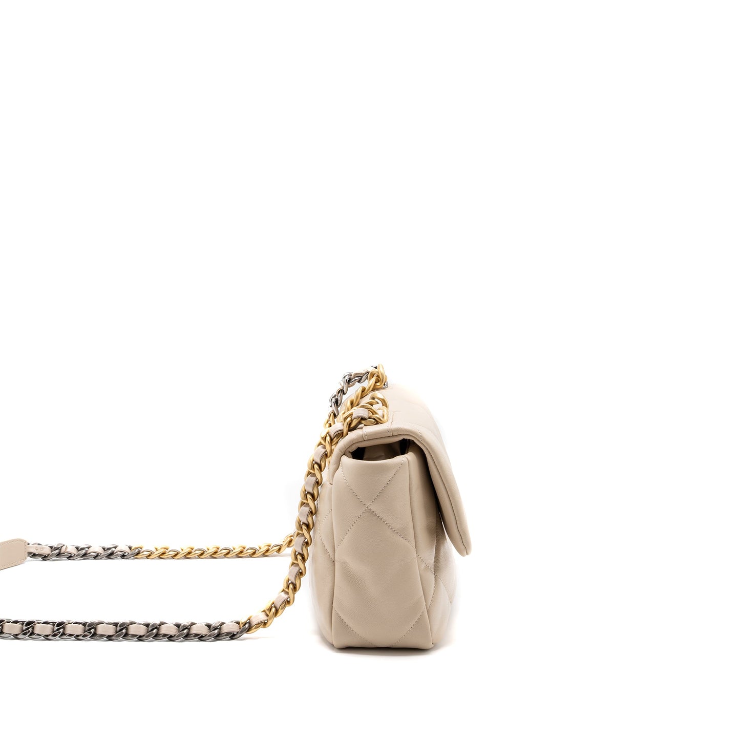Chanel small 19 bag goatskin light beige multicolour hardware