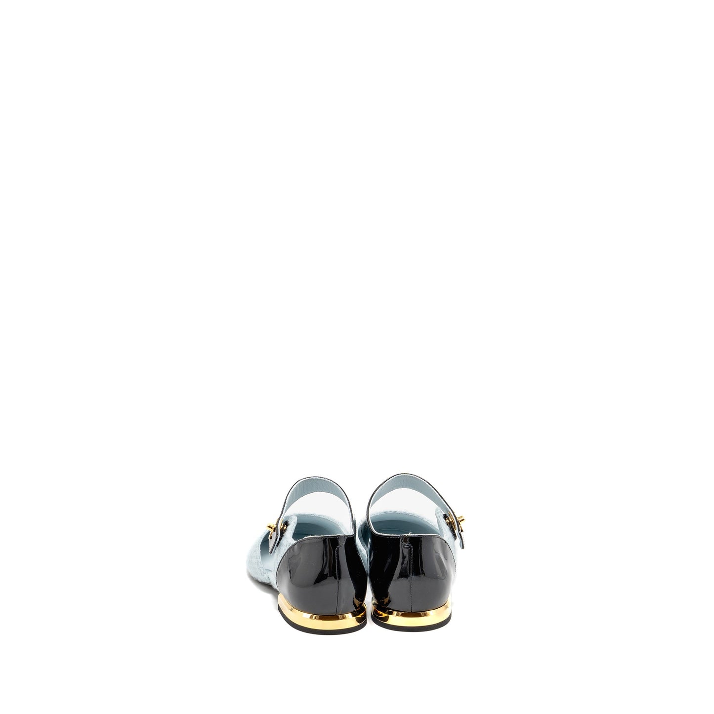 Chanel Size 39 21K Ballerinas Flat Shoes Tweed/Patent Calfskin Light Blue/ Black GHW