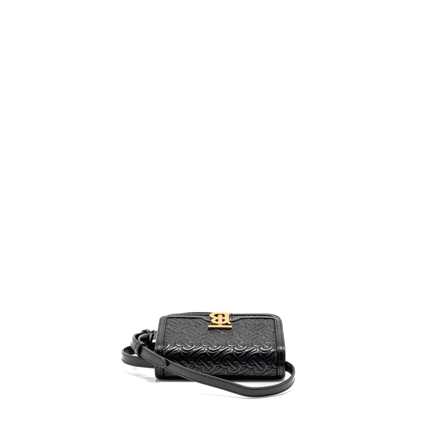 Burberry Mini Monogram Embossed Mini Purse Lambskin Black