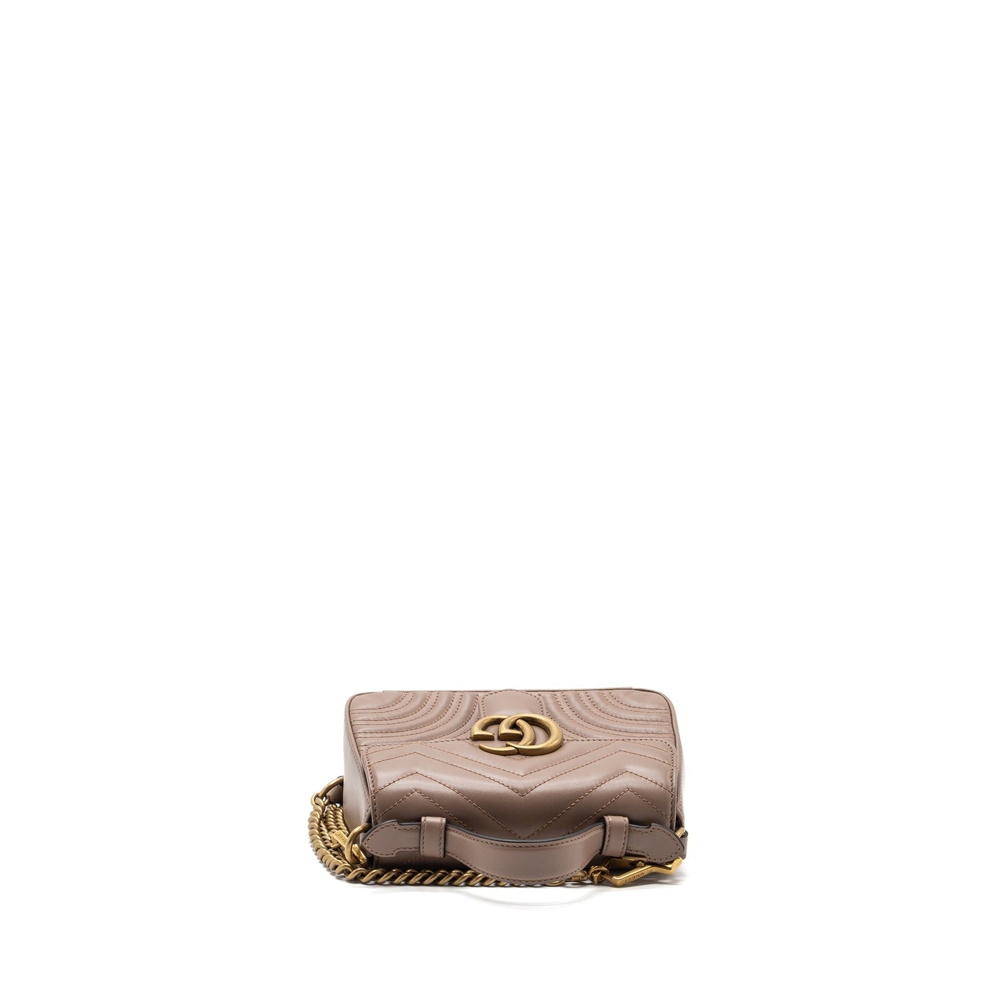 Gucci Marmont Mini Top Handle Purse Leather Dark Beige