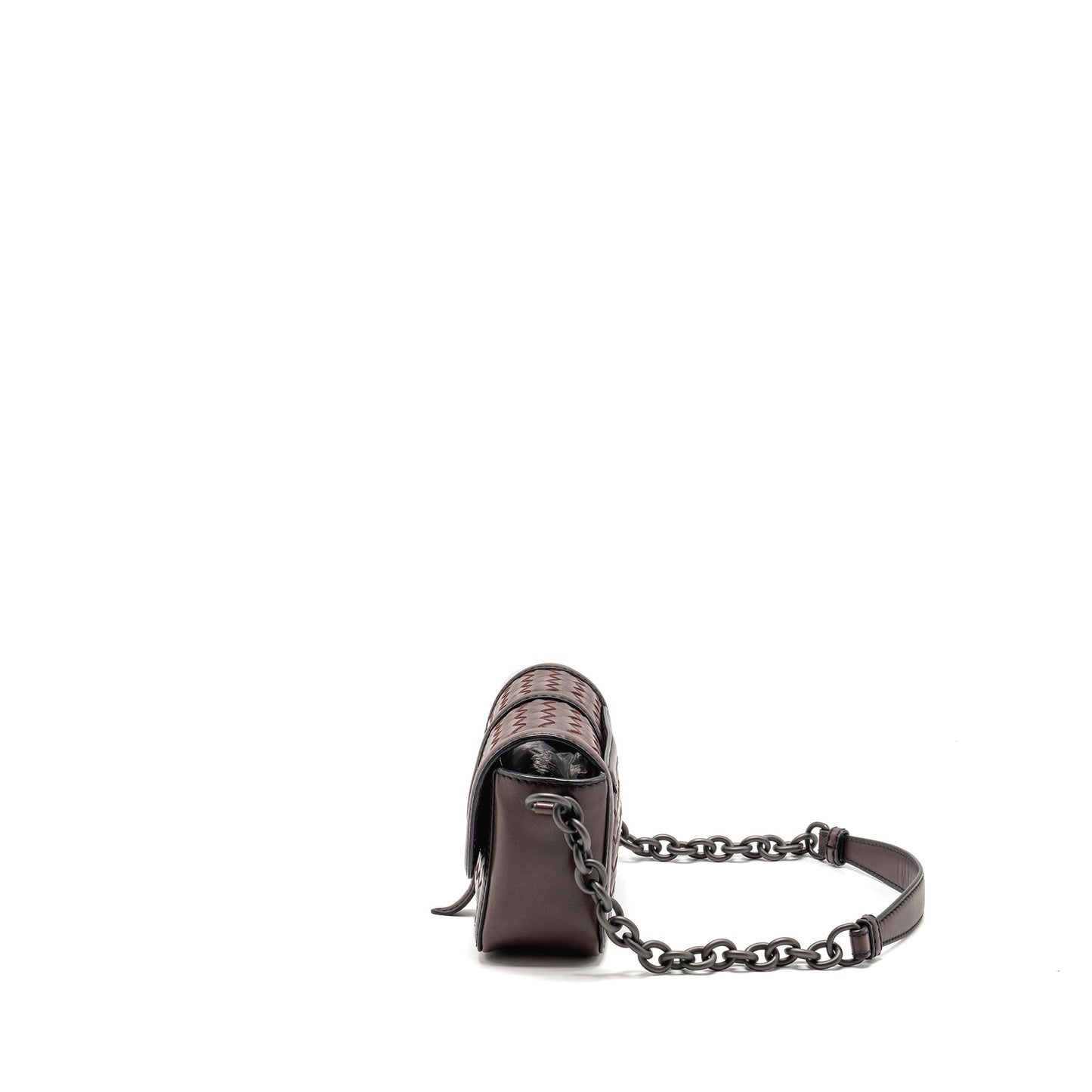 Bottega Veneta Mini Intrecciato Flap Purse Leather Dark Brown with Black Hardware