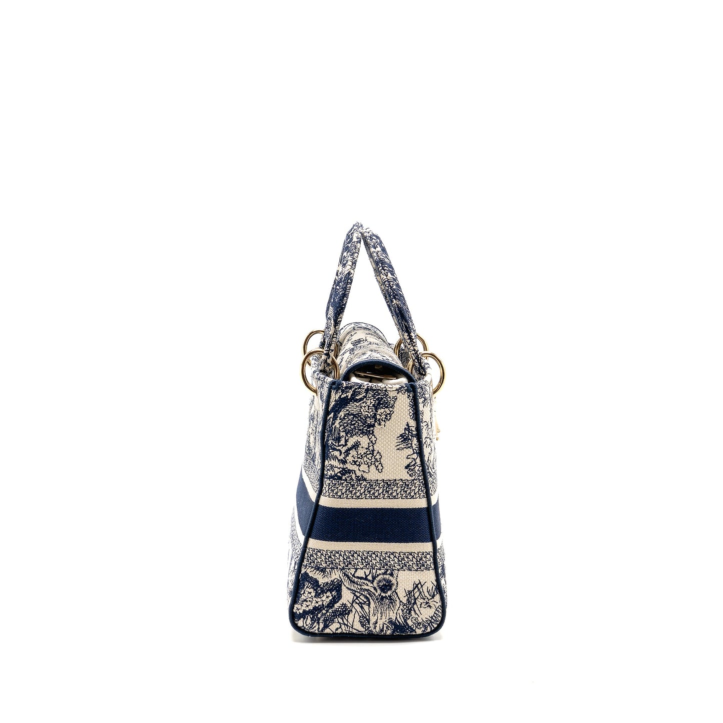 Dior Medium Lady D-Lite Purse Toile de Jouy Embroidery Blue