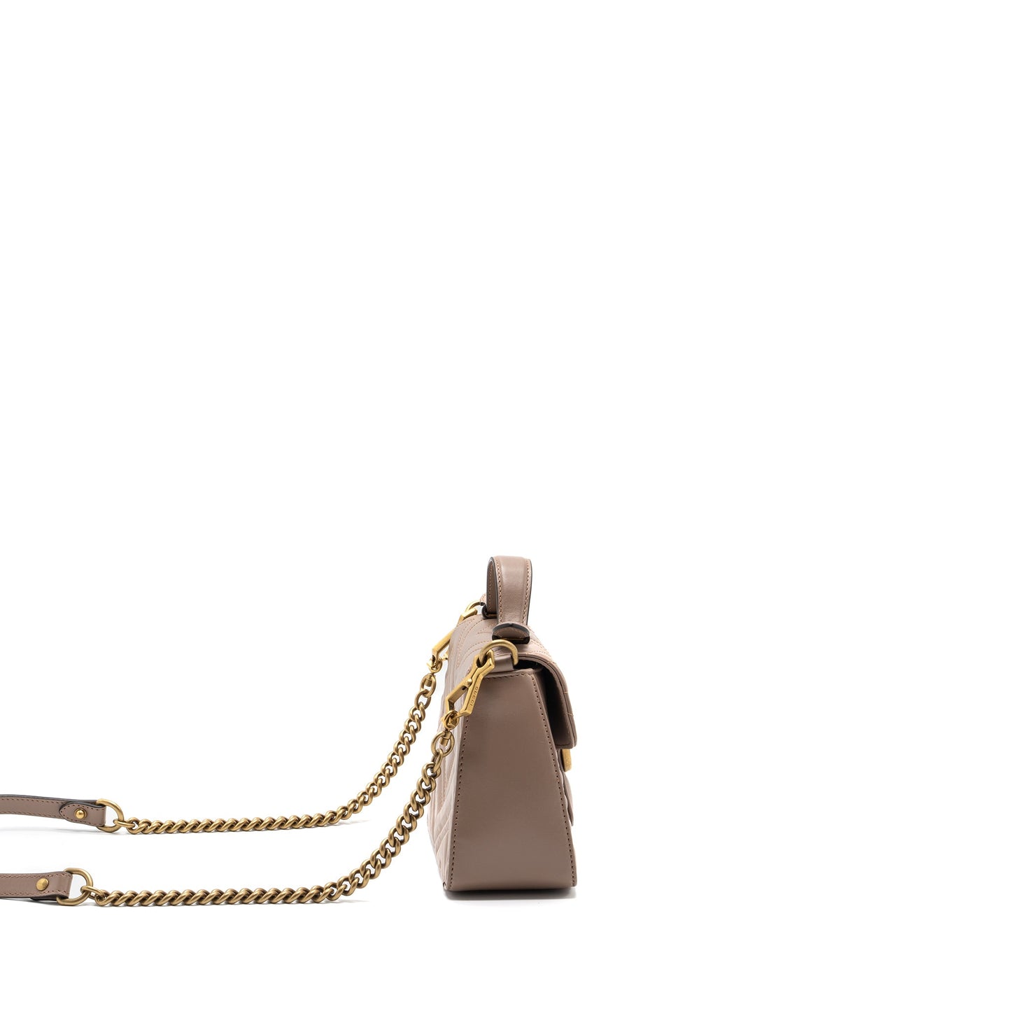 Gucci Marmont Mini Top Handle Purse Leather Dark Beige