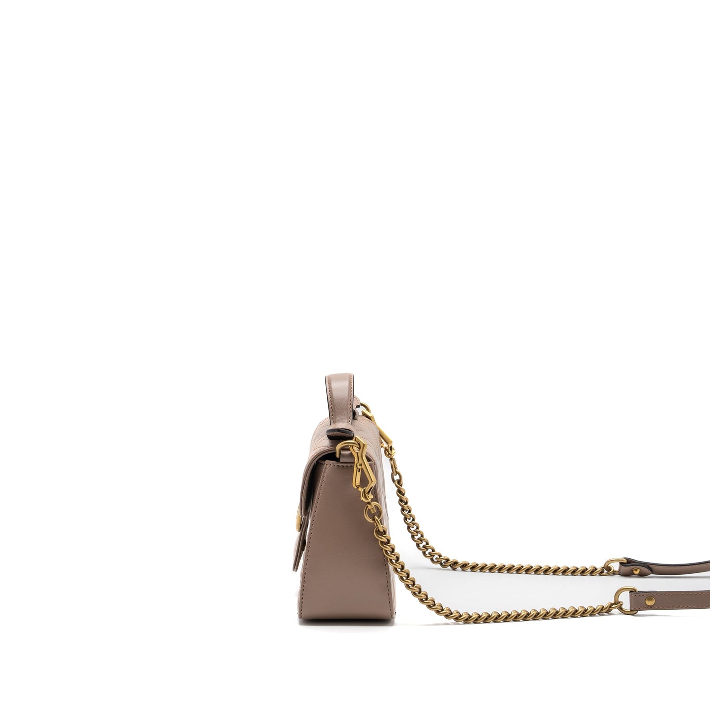 Gucci Marmont Mini Top Handle Purse Leather Dark Beige