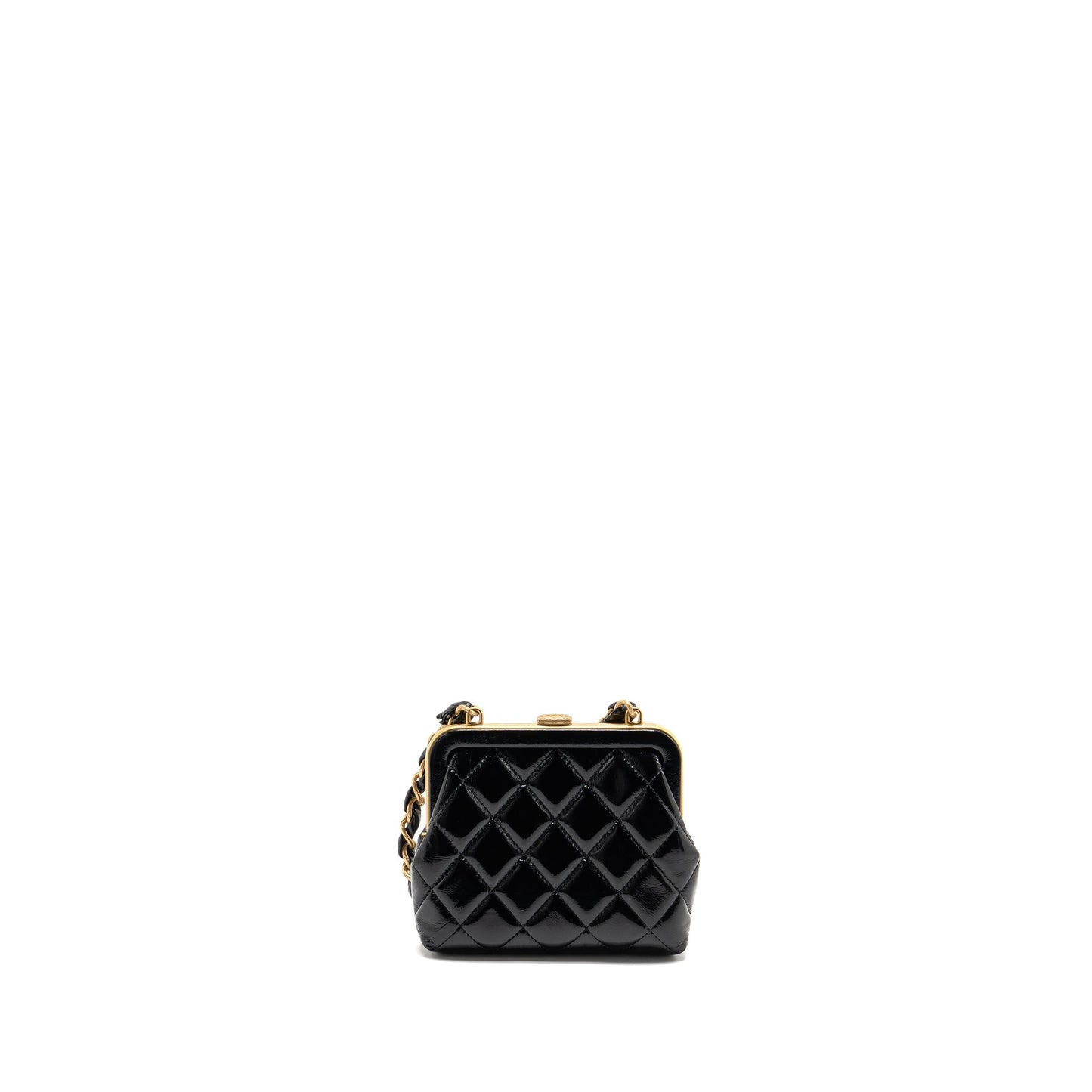 Chanel 24A bow knot clutch with chain patent crumpled lambskin / shiny lambskin black / pink GHW (microchip)