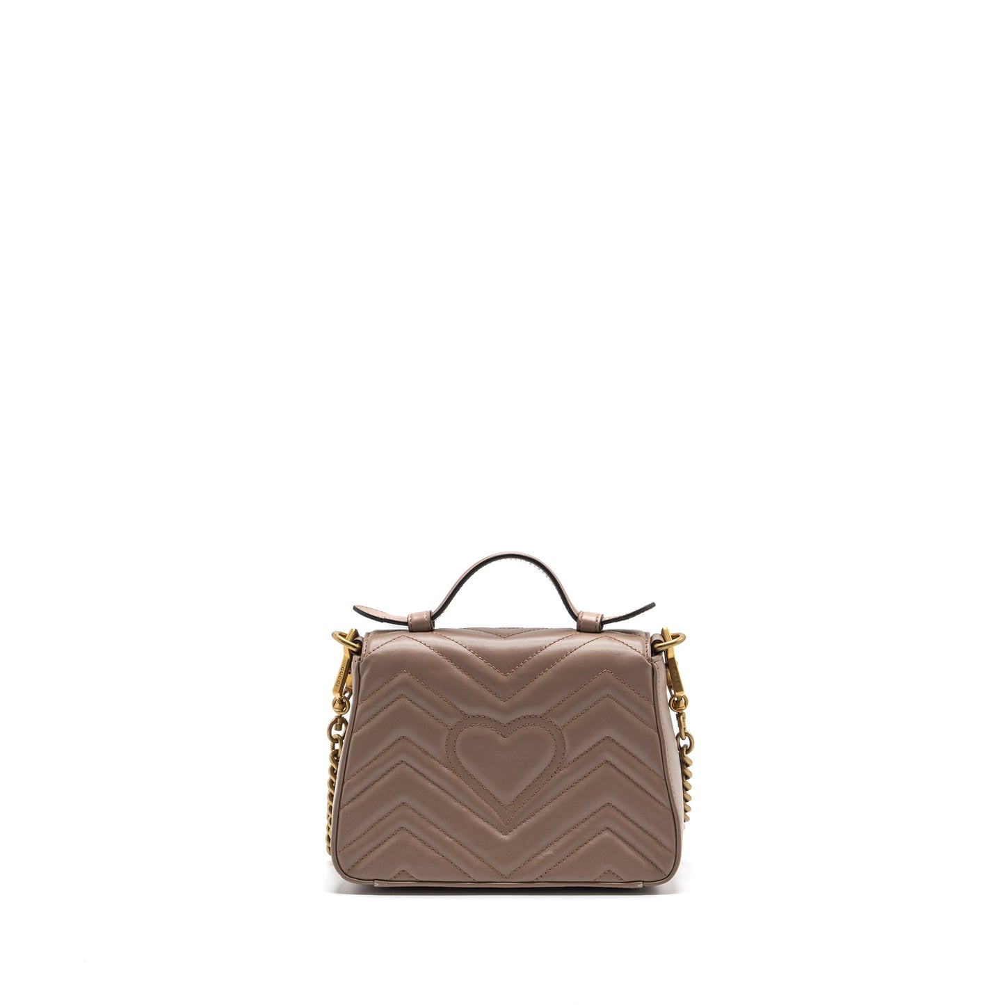 Gucci Marmont Mini Top Handle Purse Leather Dark Beige