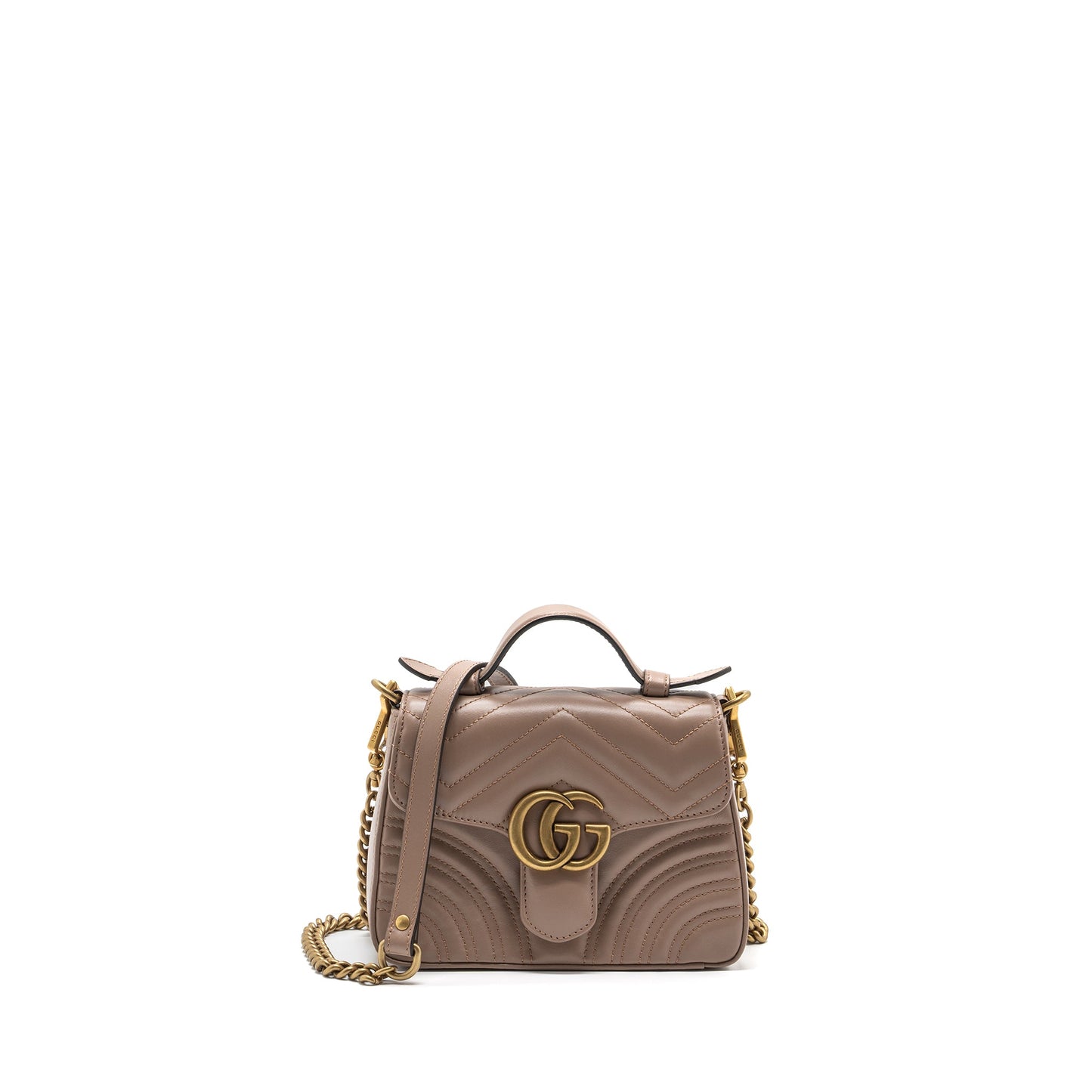 Gucci Marmont Mini Top Handle Purse Leather Dark Beige