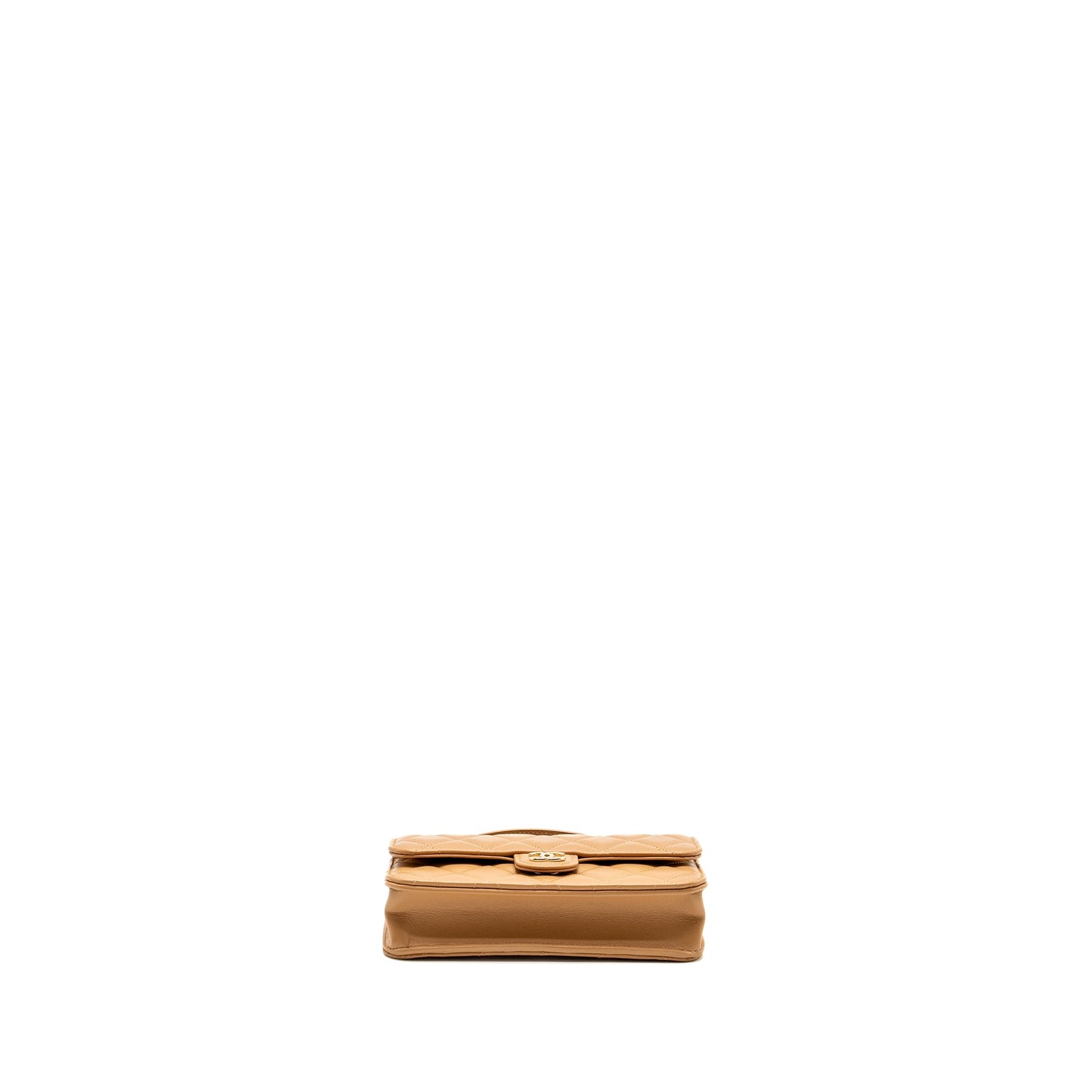 Chanel Top Handle Mini Flap Bag Lambskin Caramel LGHW (Microchip)