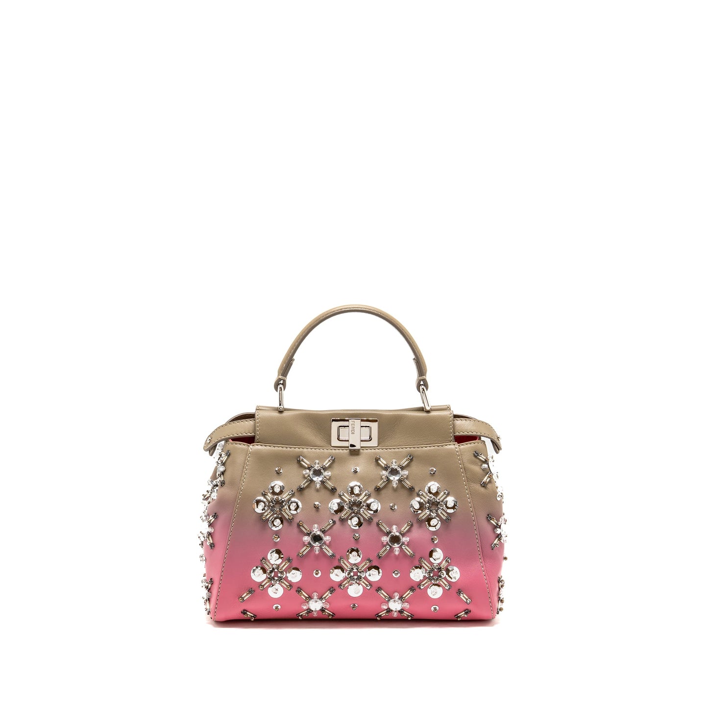 Fendi Mini Peekaboo Purse Crystal Embellished Ombre Leather Taupe/Pink