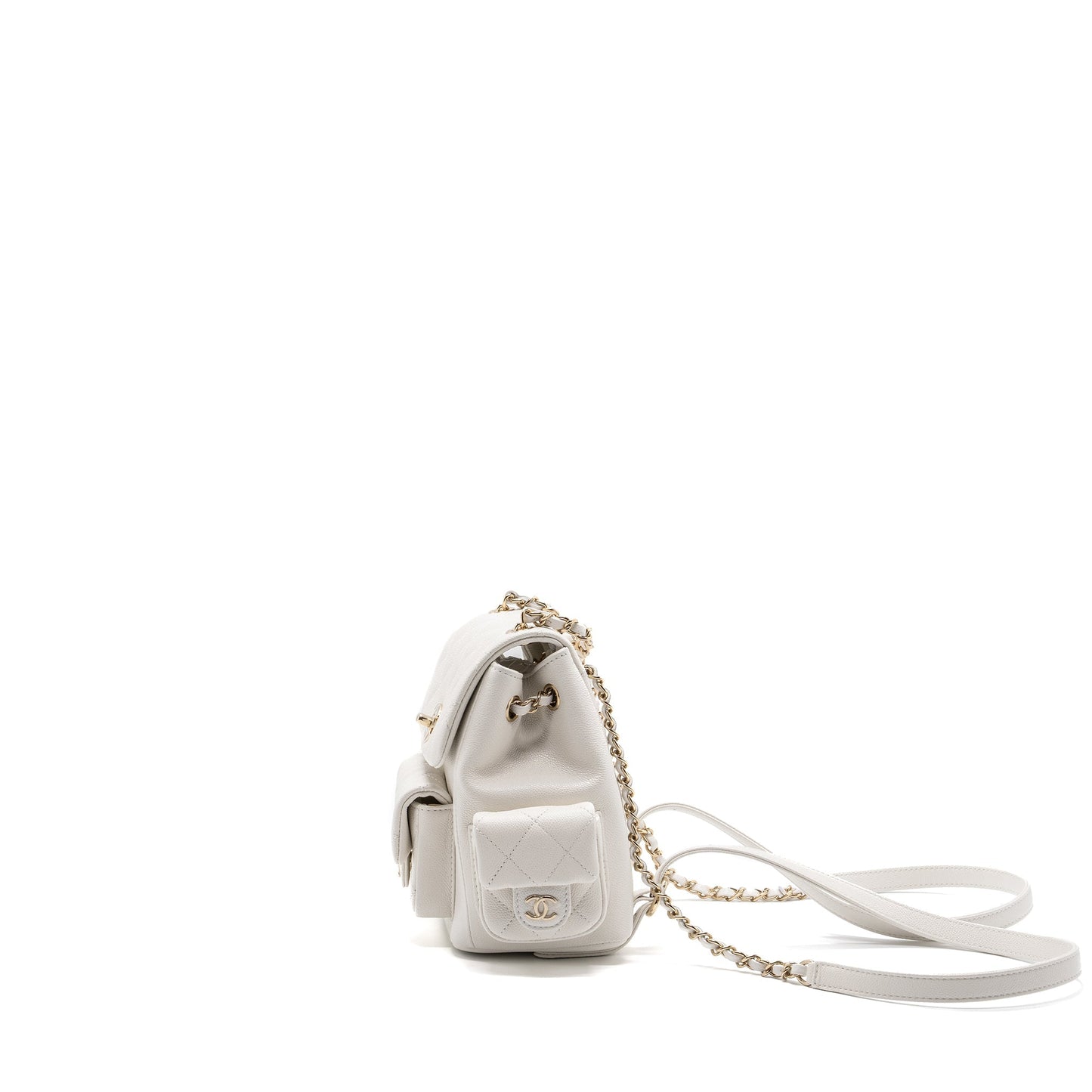 Chanel 23k Triple Pocket Mini Backpack Caviar White LGHW(Microchip)