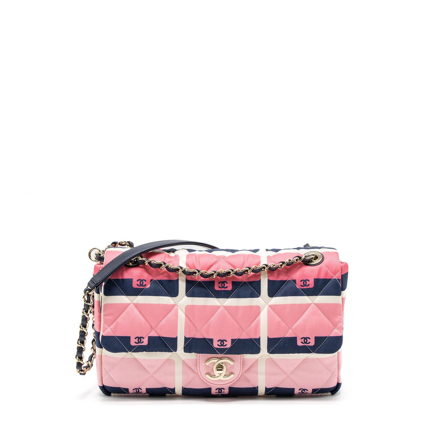 Chanel CC Logo Printed Flap Bag Fabric Multicolour LGHW (Microchip)