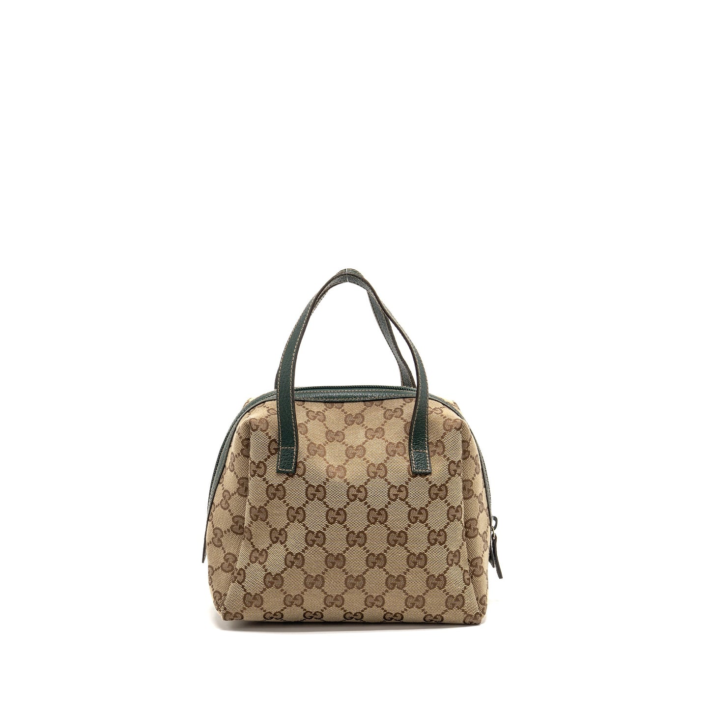 Gucci Balthus Tofu Handbag Canvas/ Leather Beige/ Dark Green