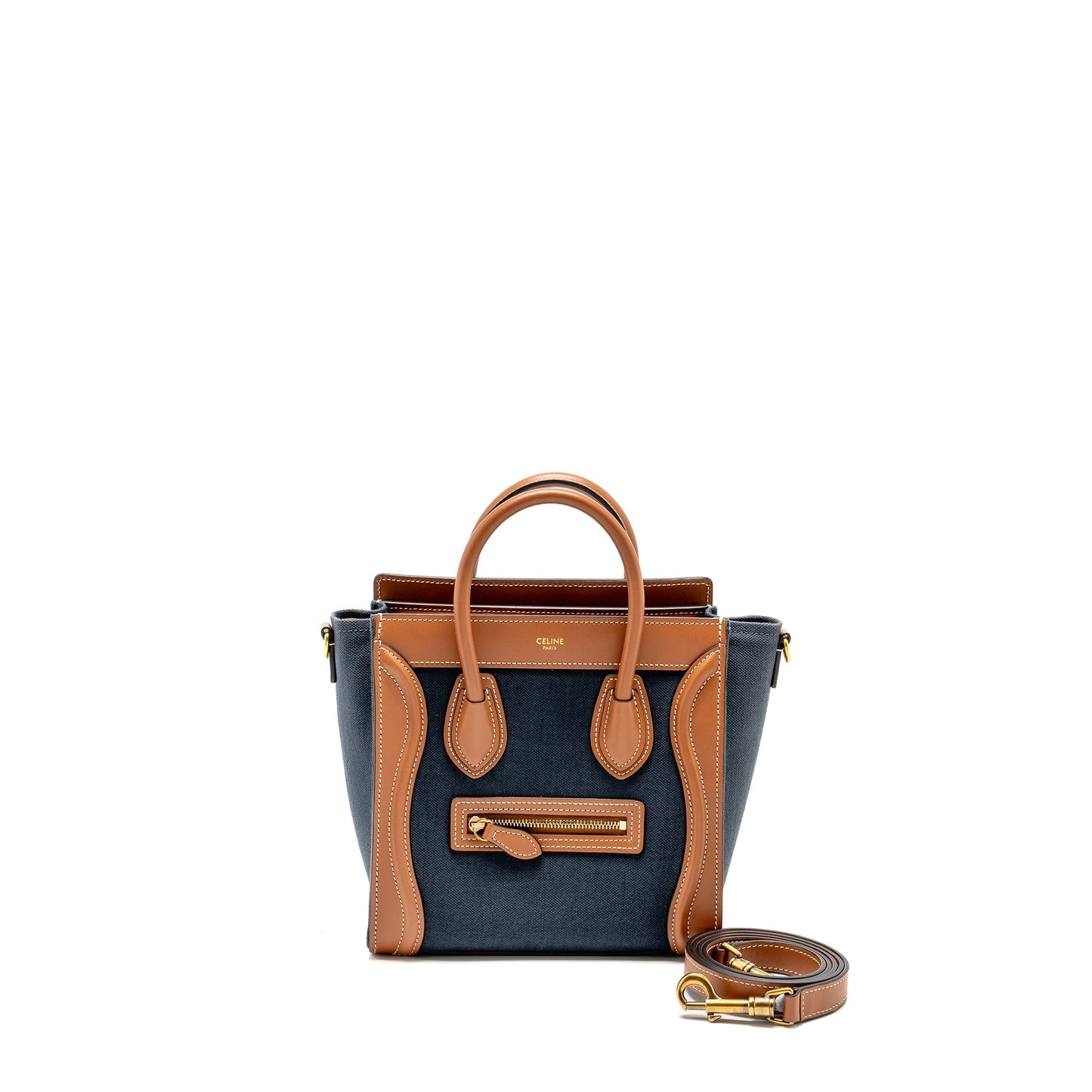 Celine Nano Luggage Purse Calfskin/Denim Tan/Navy