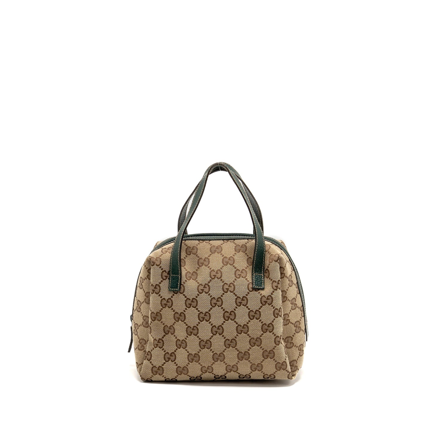 Gucci Balthus Tofu Handbag Canvas/ Leather Beige/ Dark Green