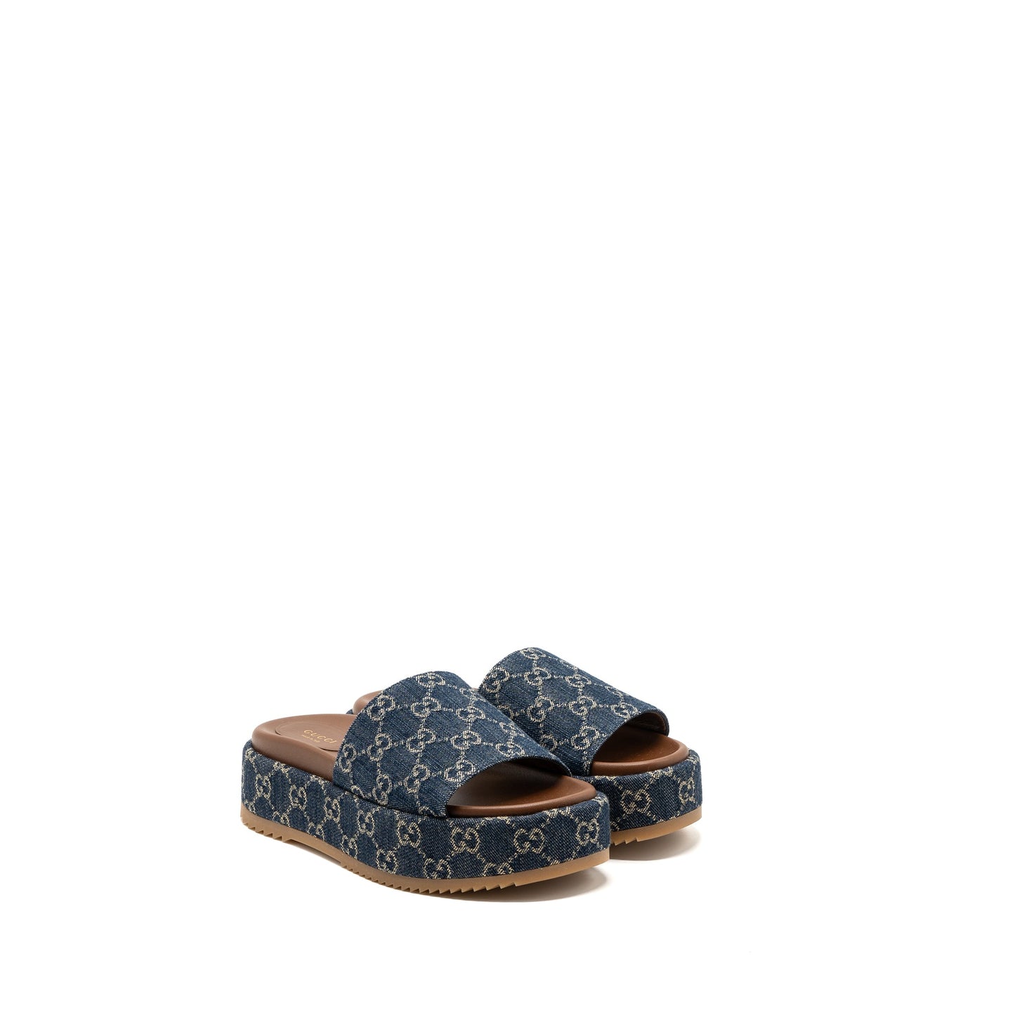 Gucci Size 38 Platform Slide Sandals Supreme Blue Denim