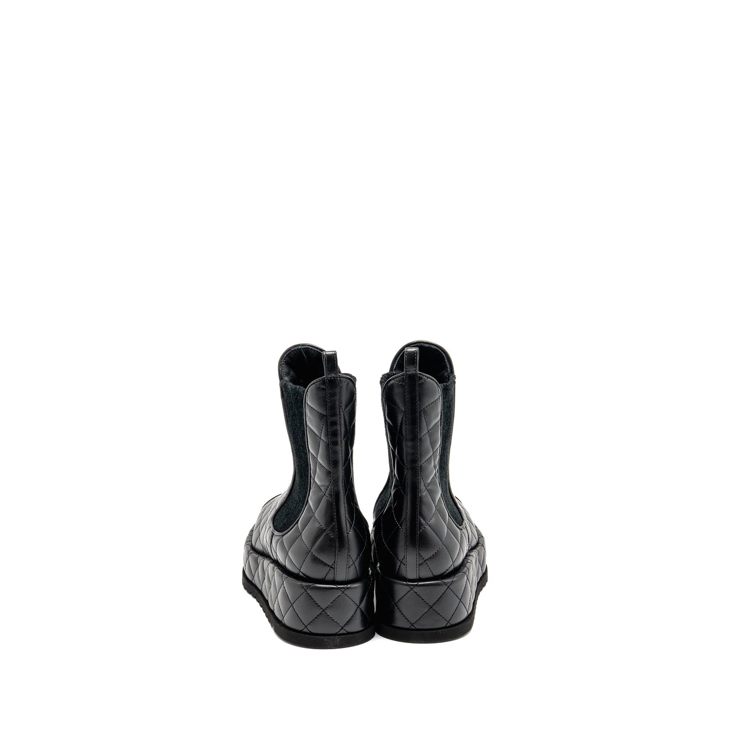 Chanel Size 39 CC Cap Toe Quilted Short Platform Boots Lambskin/Patent Black