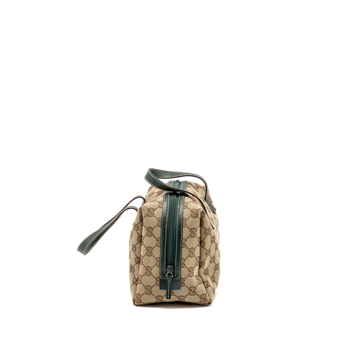Gucci Balthus Tofu Handbag Canvas/ Leather Beige/ Dark Green