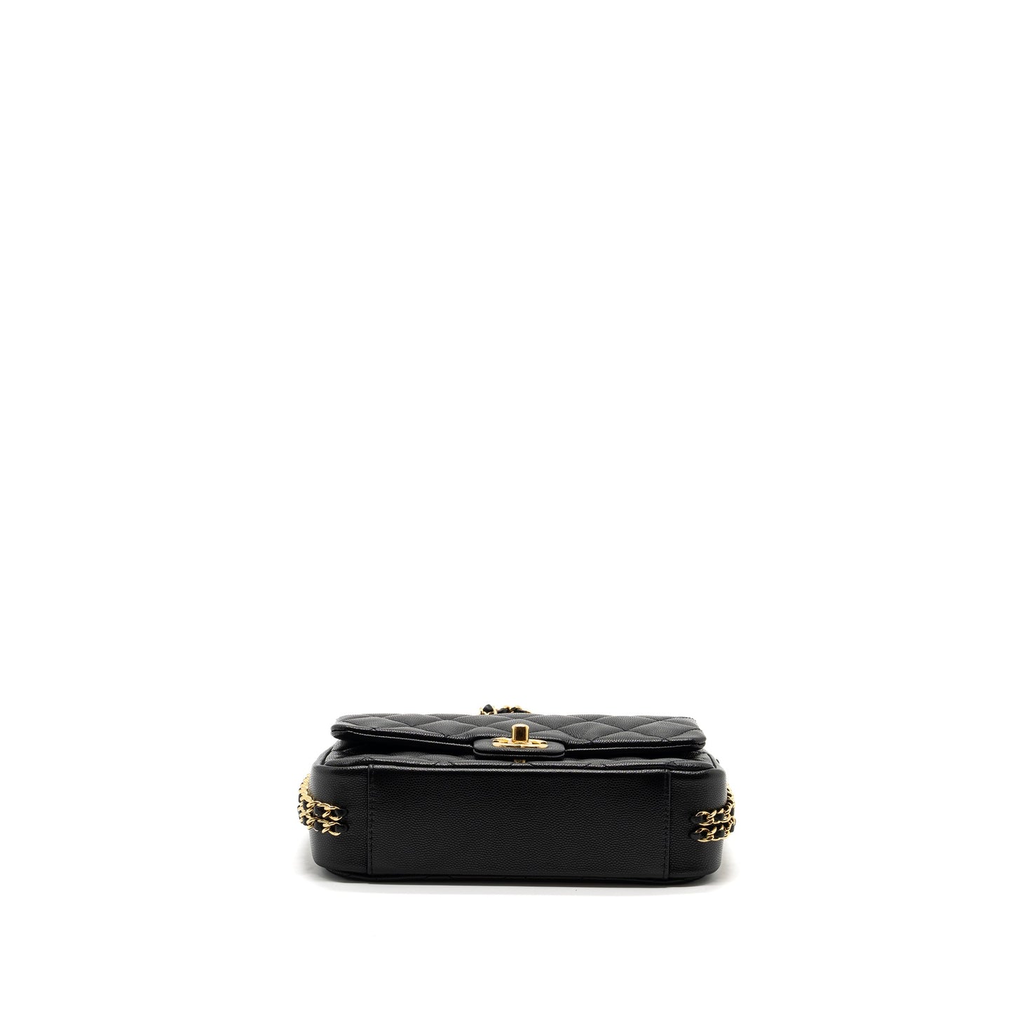 Chanel Quilted Flap Bag with Double and CC Logo Chain Caviar Black GHW (Microchip)