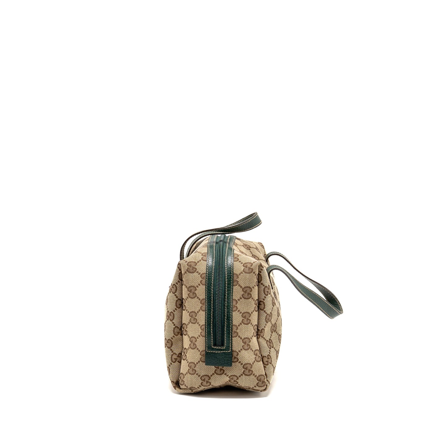 Gucci Balthus Tofu Handbag Canvas/ Leather Beige/ Dark Green