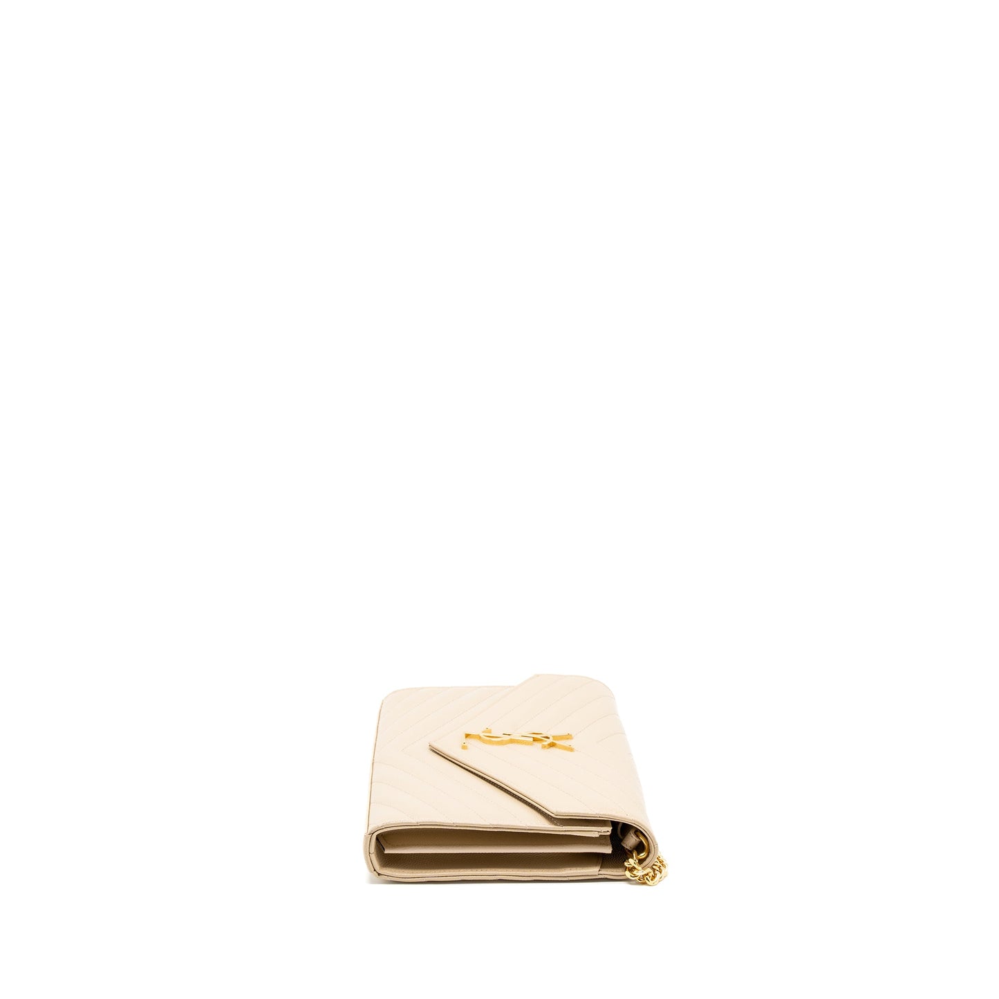 Saint Laurent Cassandre Matelasse Chain Wallet Grained Calfskin Beige
