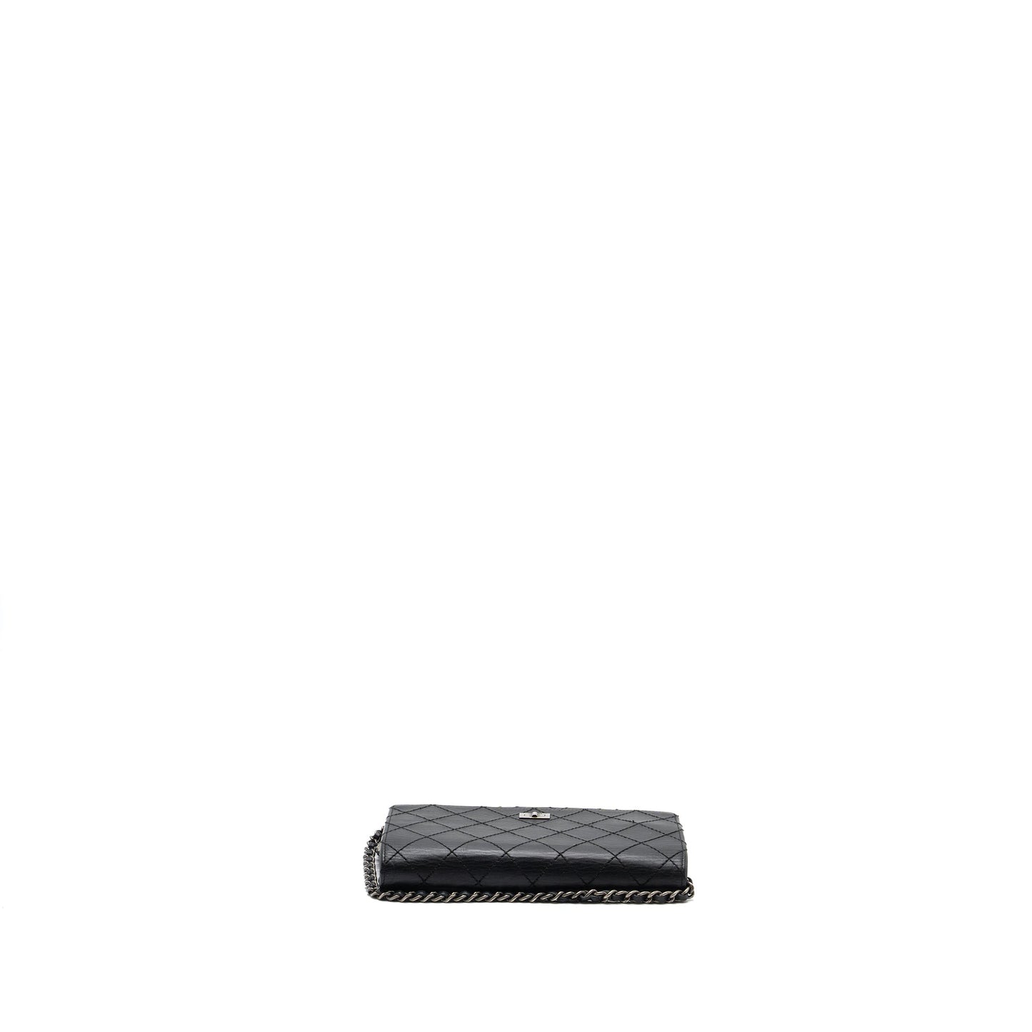 Chanel 2.55 Wallet On Chain Aged Calfskin Black Ruthenium SHW
