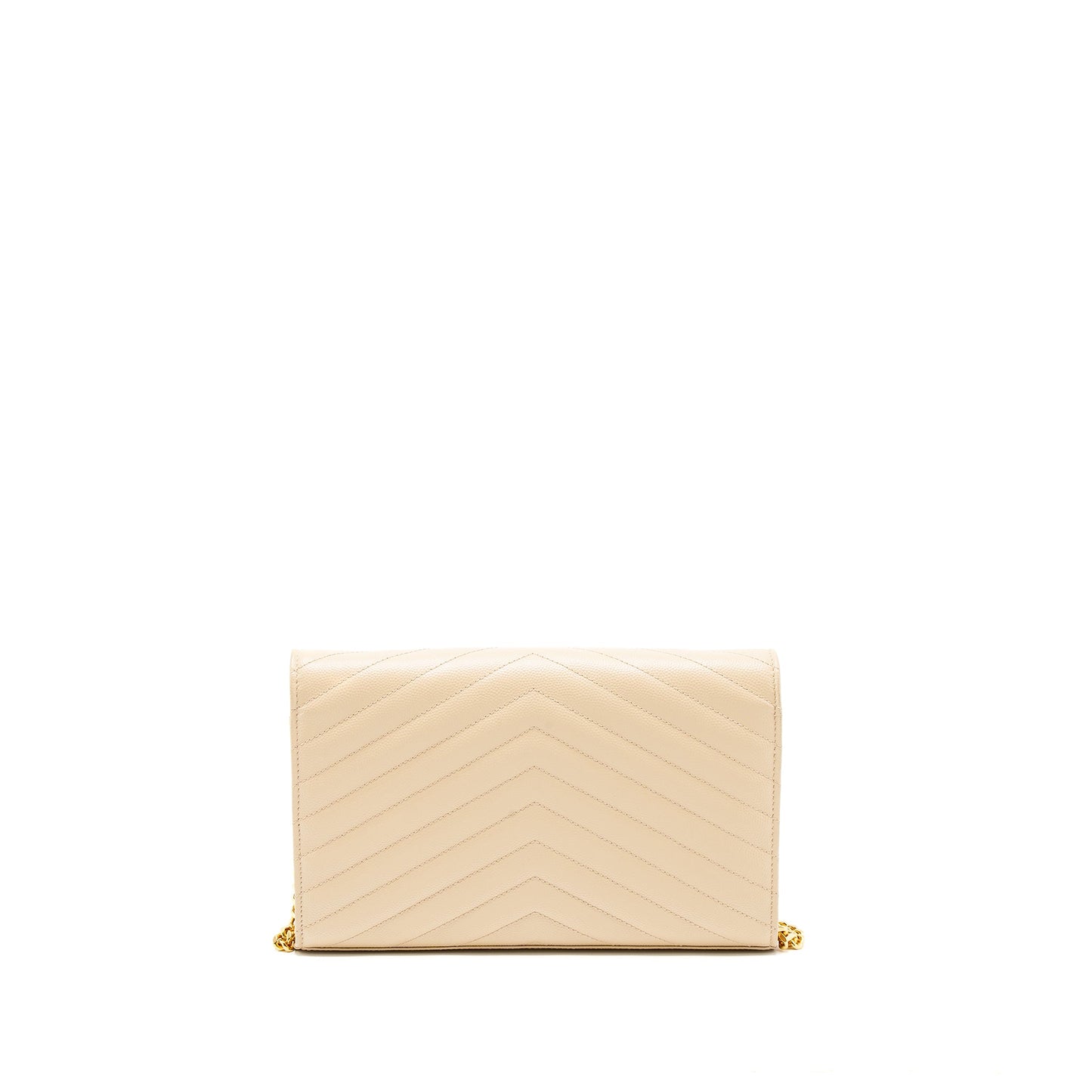Saint Laurent Cassandre Matelasse Chain Wallet Grained Calfskin Beige