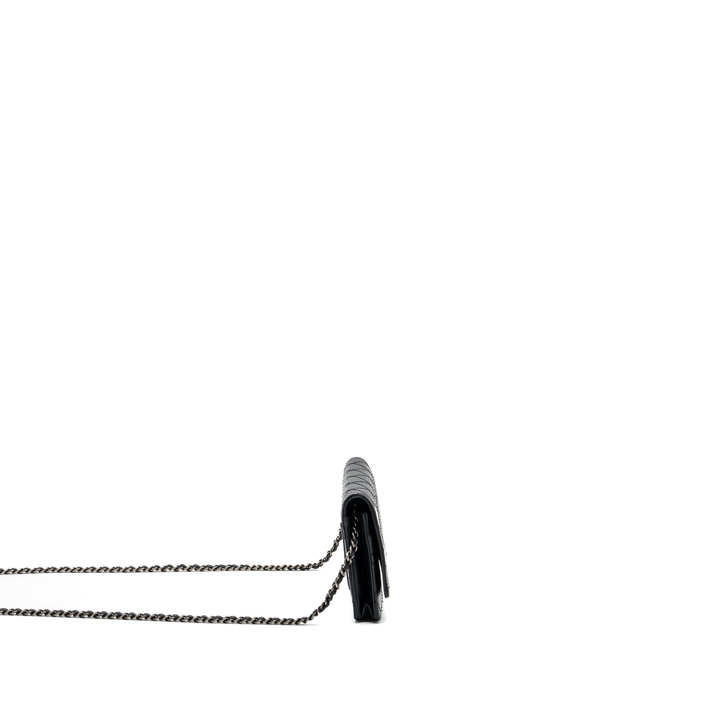 Chanel 2.55 Wallet On Chain Aged Calfskin Black Ruthenium SHW