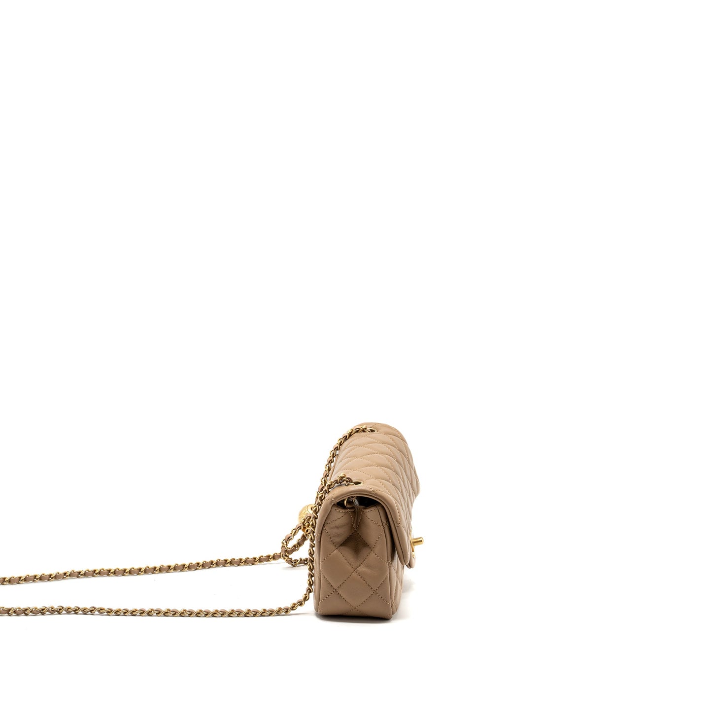 Chanel 22B pearl crush mini rectangular flap bag lambskin dark Beige GHW (Microchip)