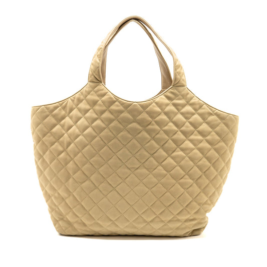 SAINT LAURENT/ ICARE Maxi Quilted Tote Purse Nubuck Suede Beige