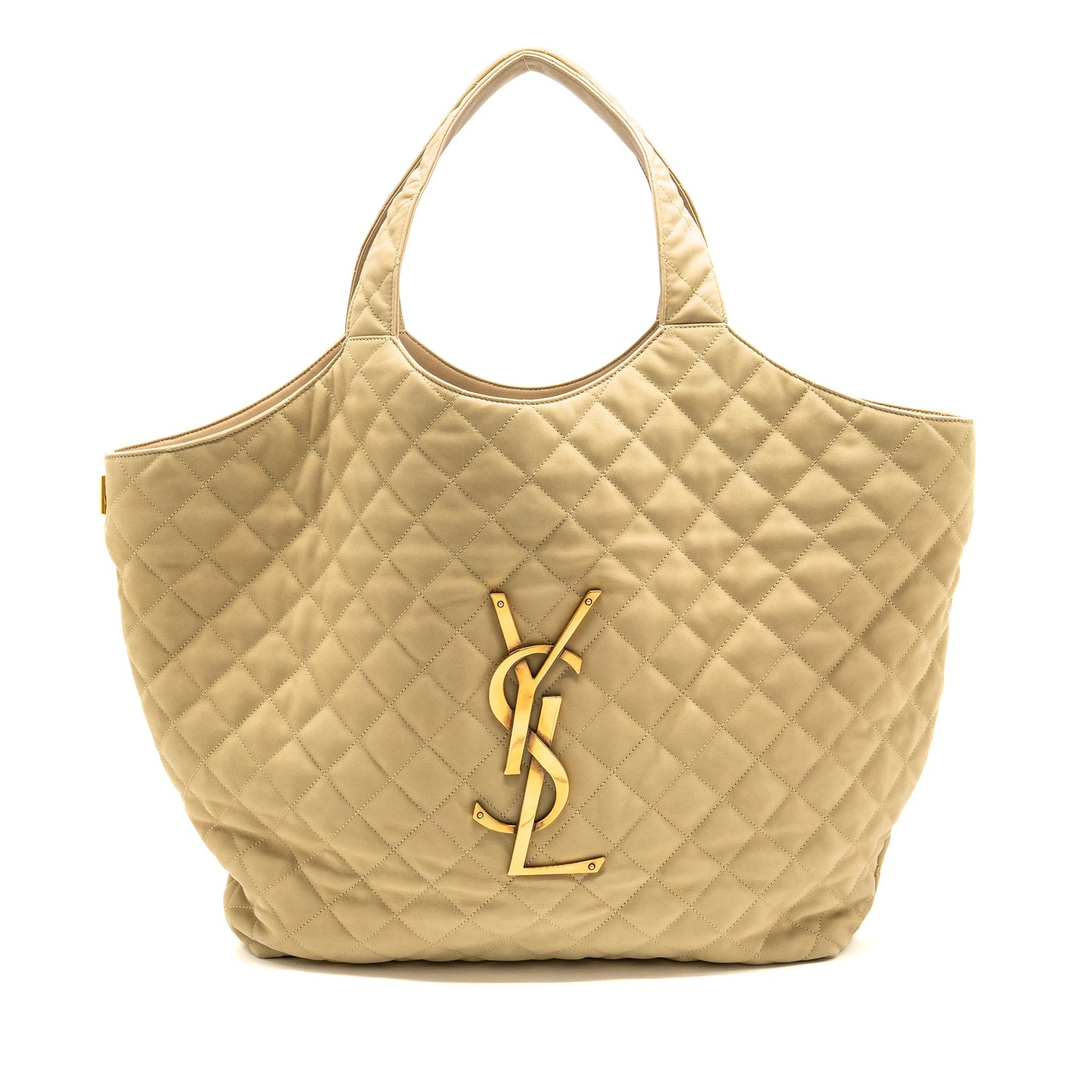 SAINT LAURENT/ ICARE Maxi Quilted Tote Purse Nubuck Suede Beige
