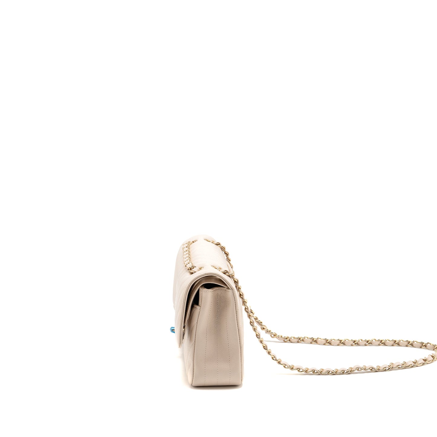 Chanel Medium Classic Double Flap Bag Chevron Caviar Light Beige LGHW