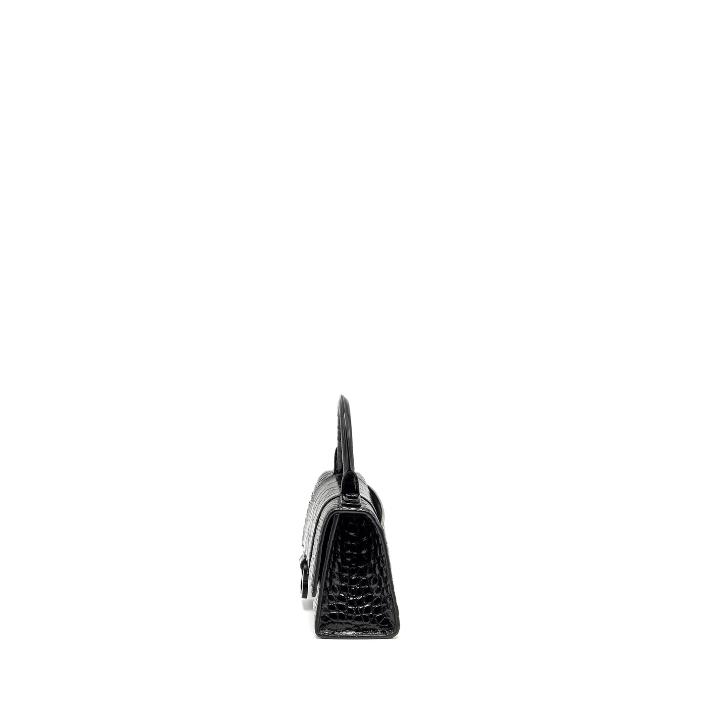 Balenciaga Hourglass Crocodile-Embossed Calfskin So Black