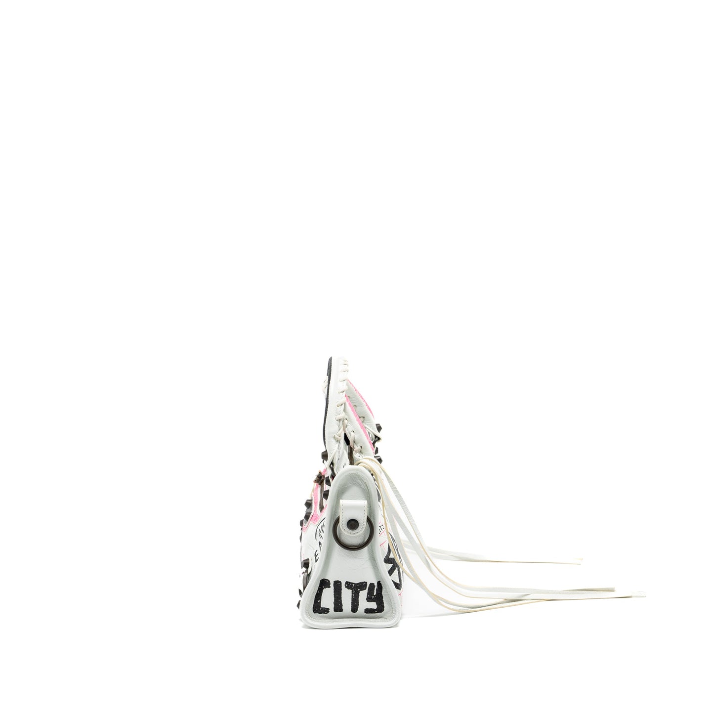 Balenciaga City Graffiti Classic Studs Purse leather white / pink/ black with black hardware