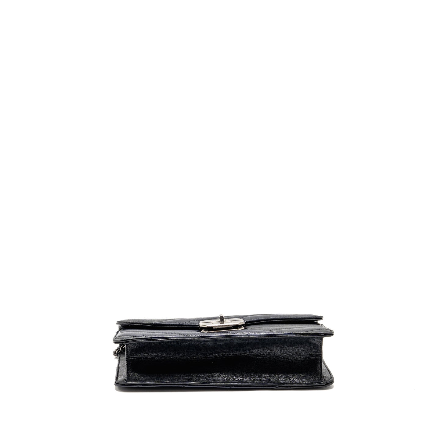 Chanel Envelop Metal Plate Flap Bag Chevron Calfskin Black/Navy Ruthenium silver Hardware