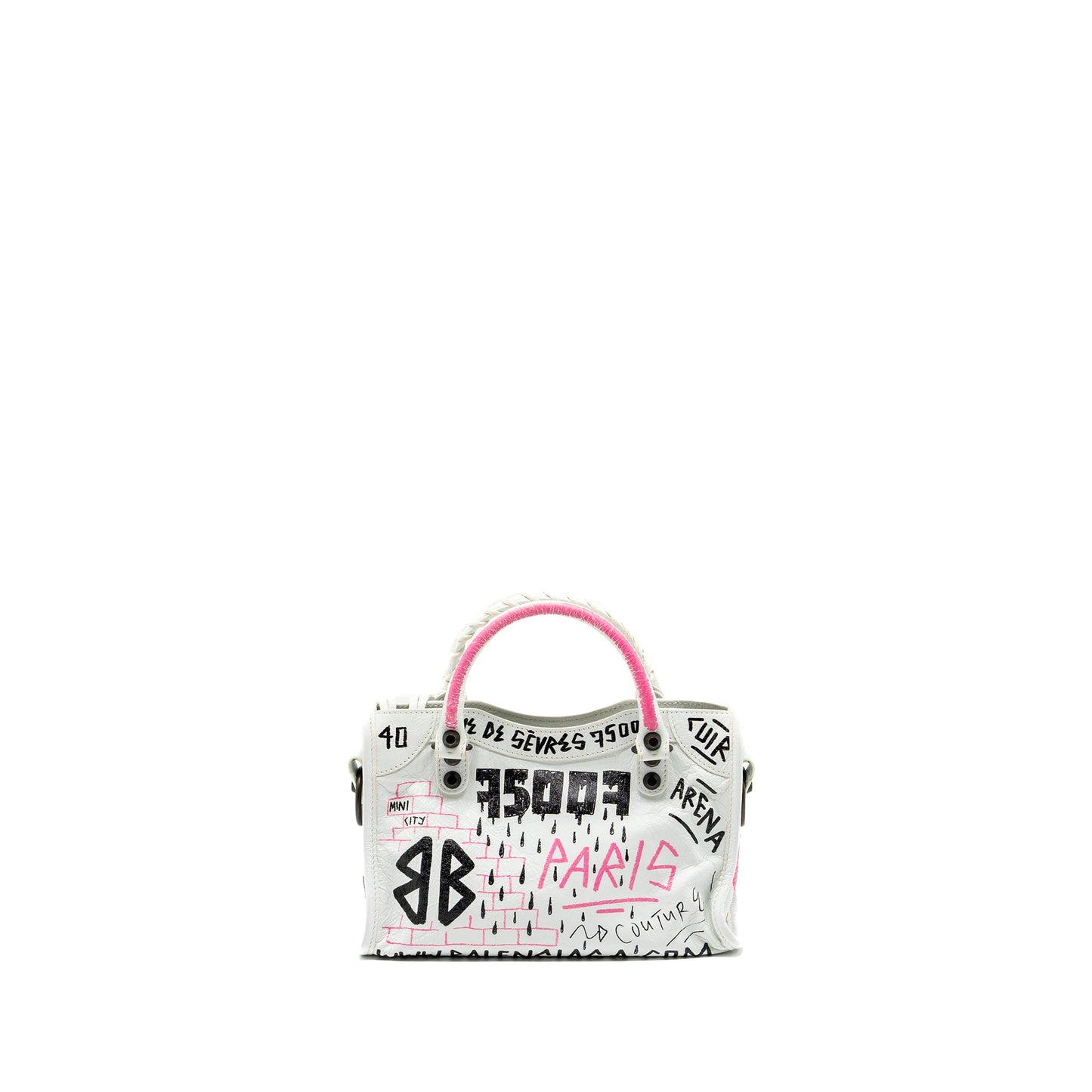 Balenciaga City Graffiti Classic Studs Purse leather white / pink/ black with black hardware