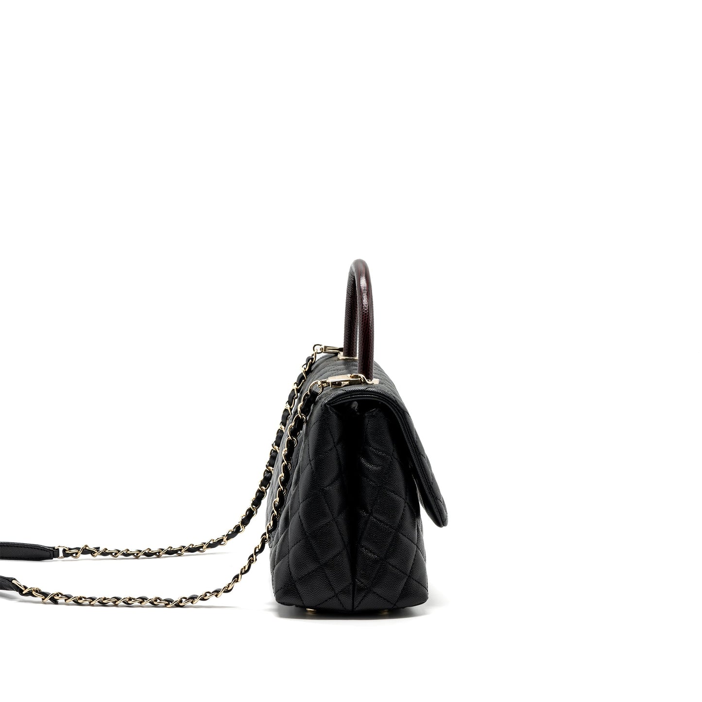 Chanel Medium Coco Handle Flap Bag Lizard Embossed Handle Caviar Black LGHW