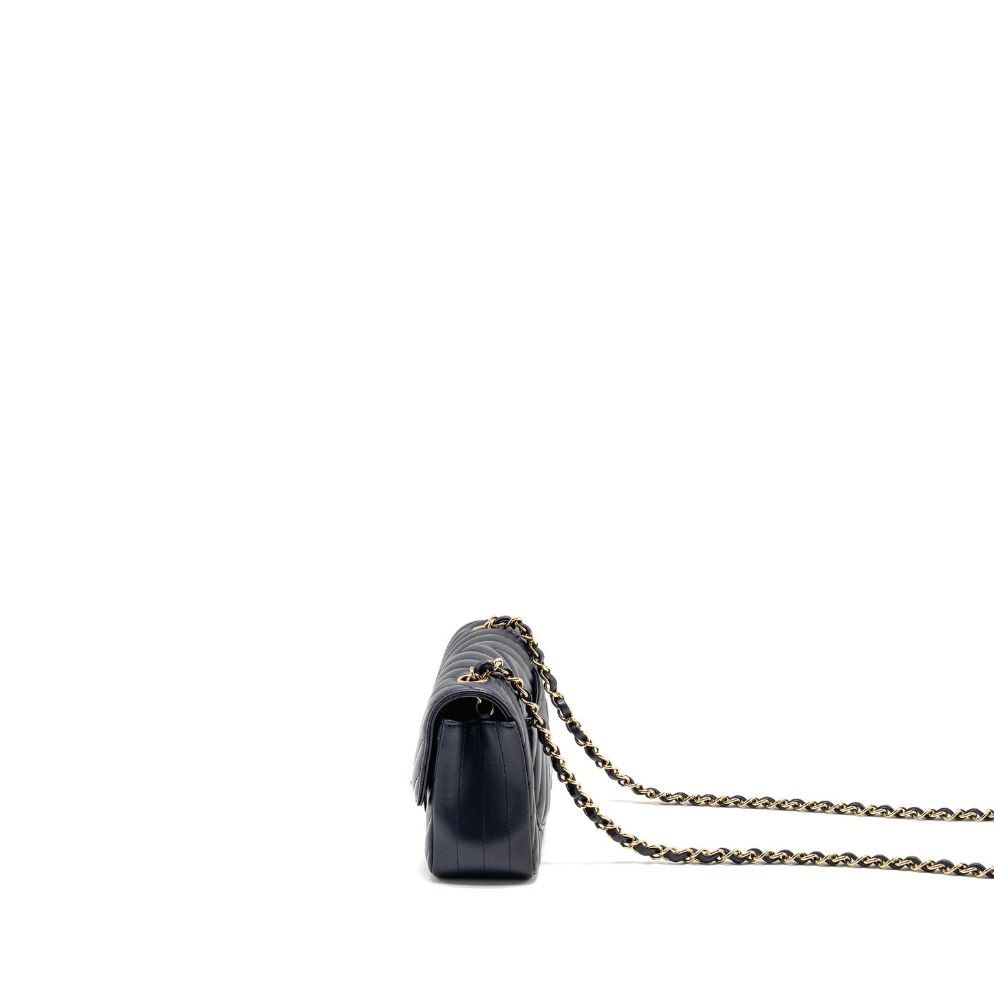 Chanel Mini Rectangular Flap Bag Chevron Lambskin Navy LGHW
