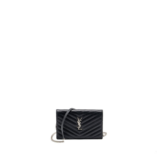 Saint Laurent Envelope Wallet on Chain Grained Calfskin Black