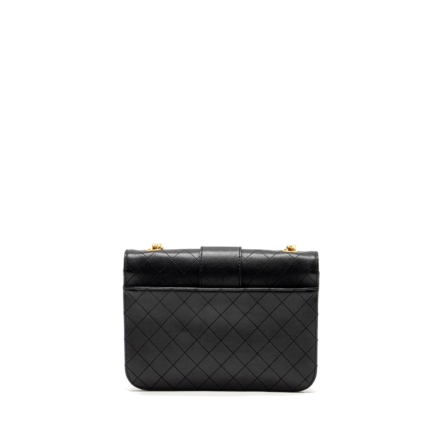 Chanel Graphic Chic Front Chain Quilted Flap Bag Sheepskin Black GHW
