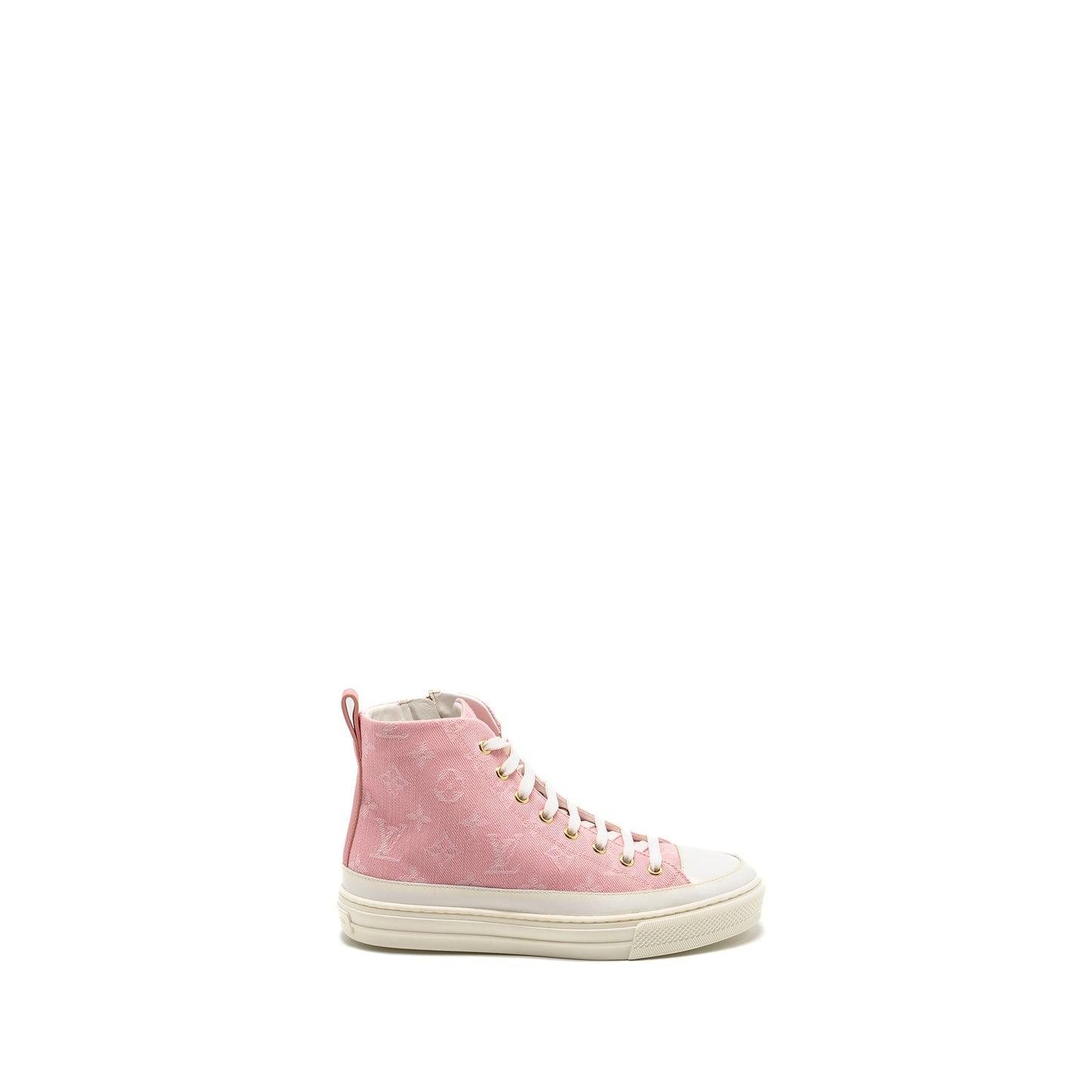 Louis Vuitton Size 36.5 Stellar High Top Sneaker Monogram Denim Pink