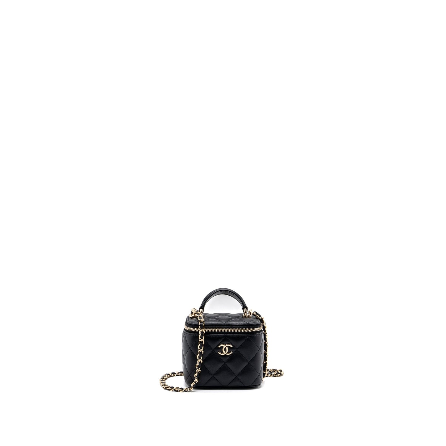 Chanel top handle mini vanity with chain lambskin black LGHW (microchip)