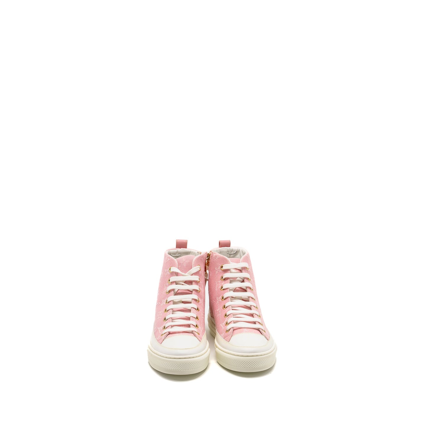 Louis Vuitton Size 36.5 Stellar High Top Sneaker Monogram Denim Pink