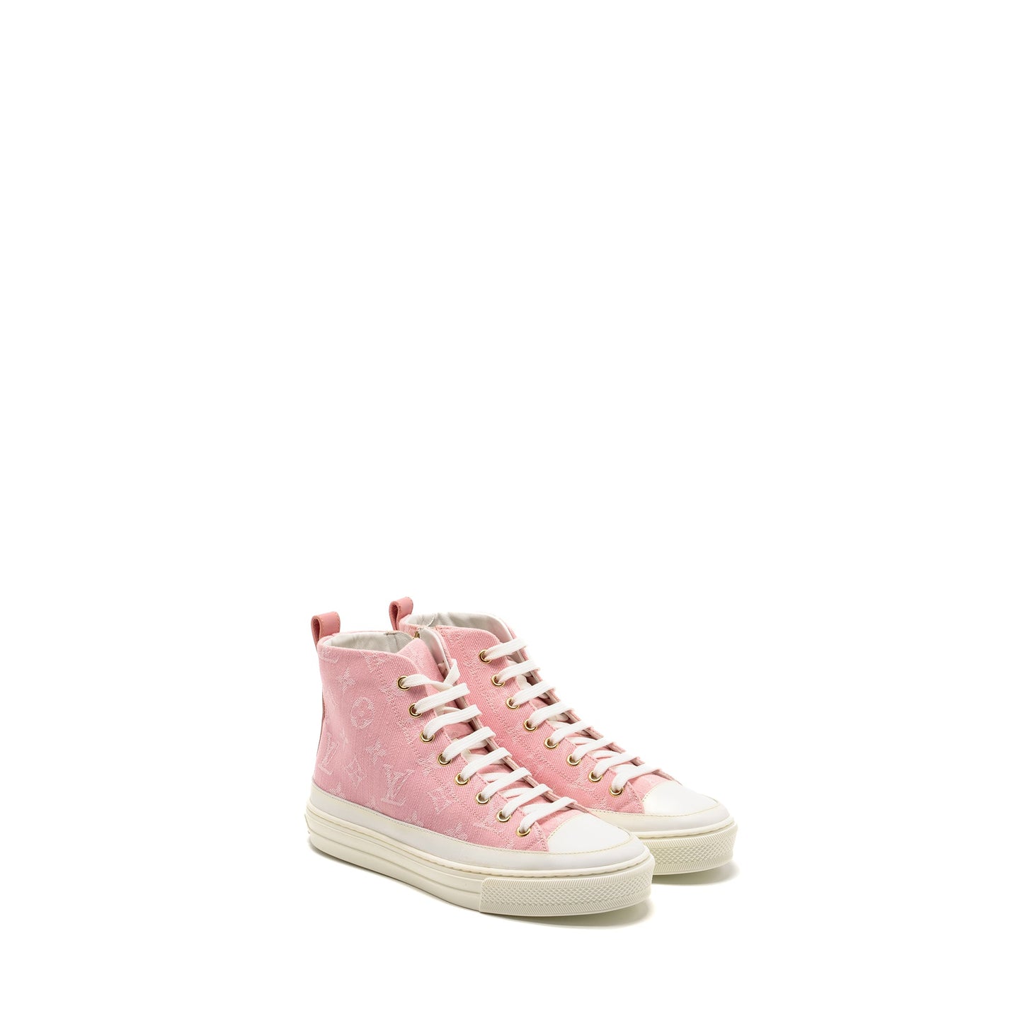Louis Vuitton Size 36.5 Stellar High Top Sneaker Monogram Denim Pink