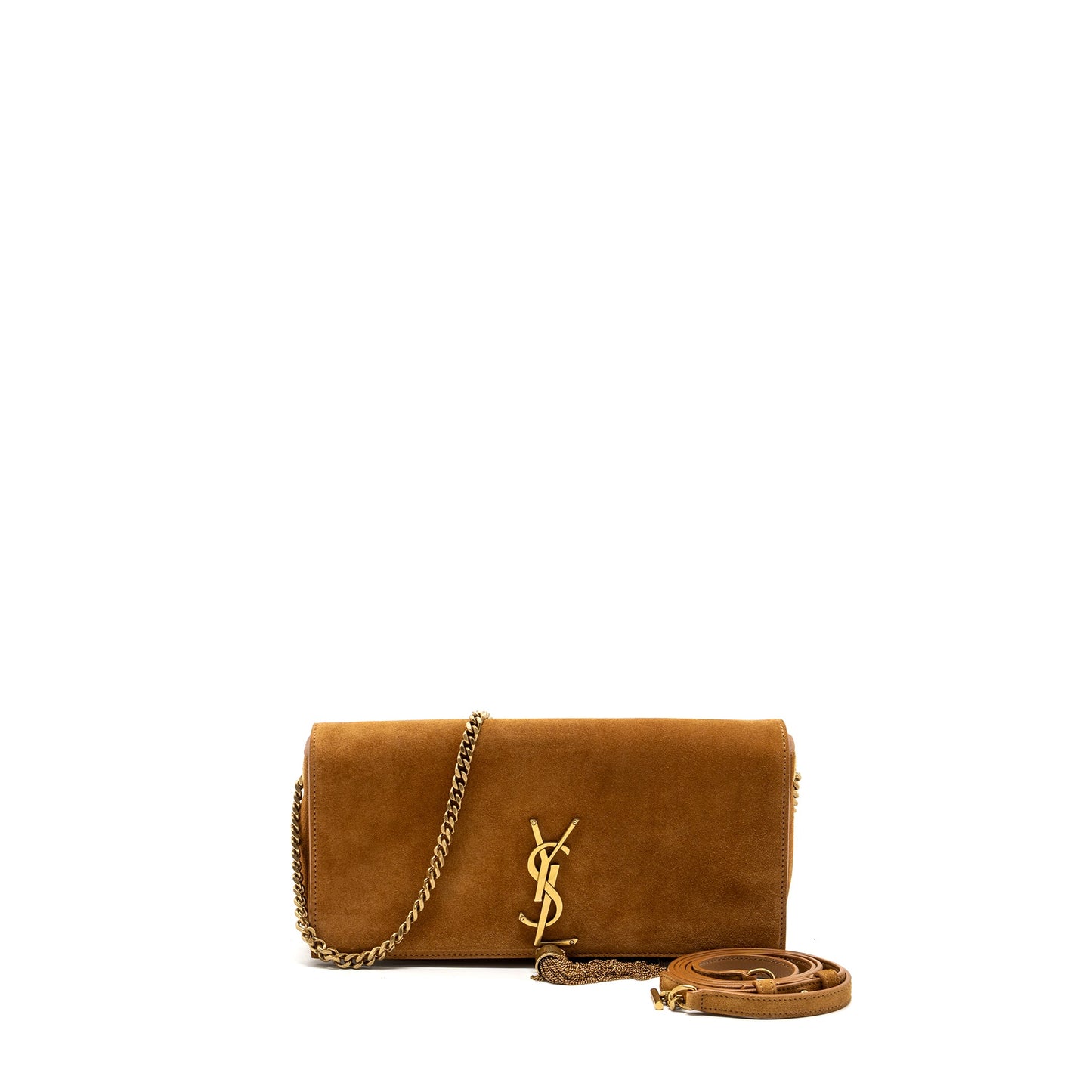 Saint Laurent Kate Tassel Crossbody Purse Suede Brown