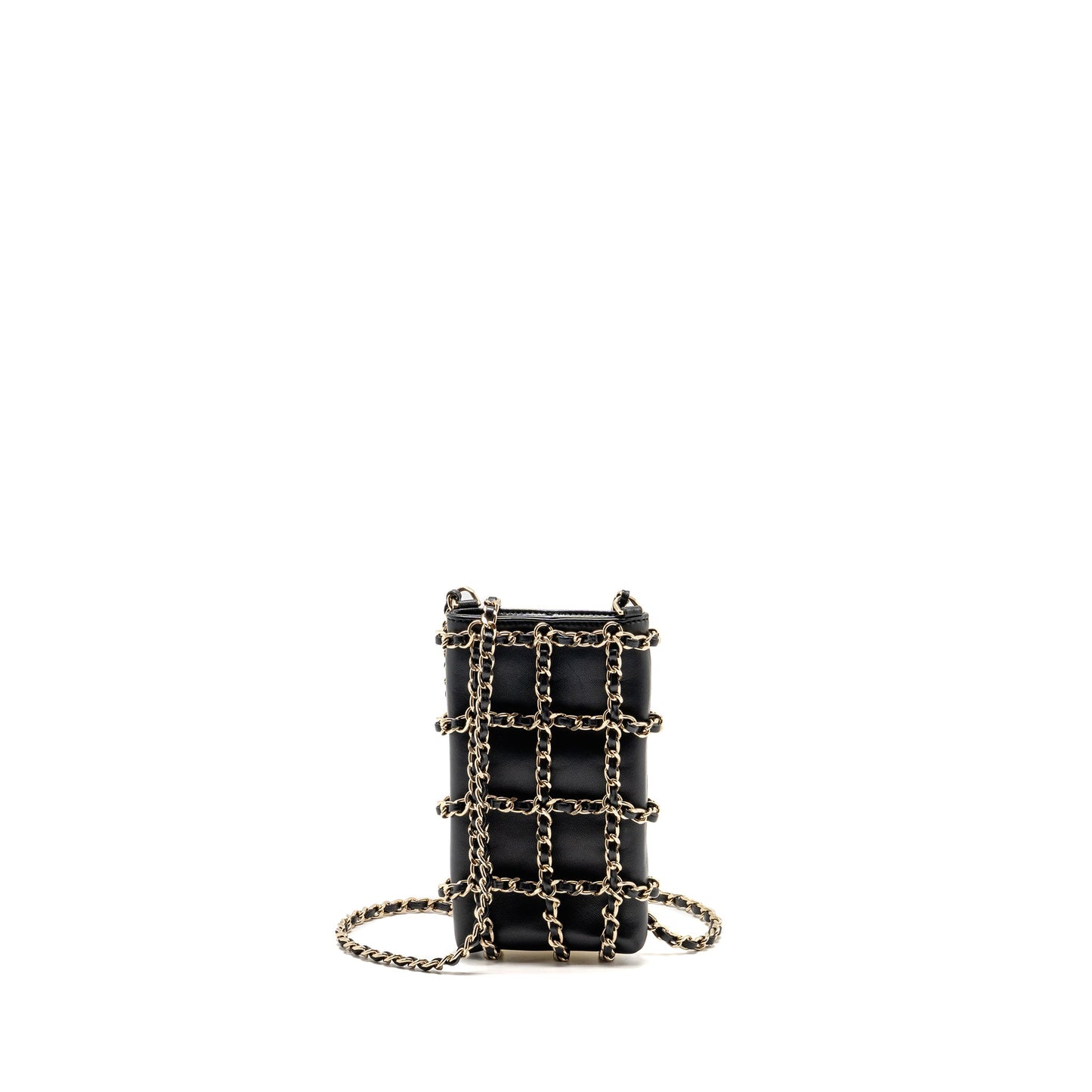 Chanel Gold Clutch O Chain Vertical phone holder lambskin black GHW