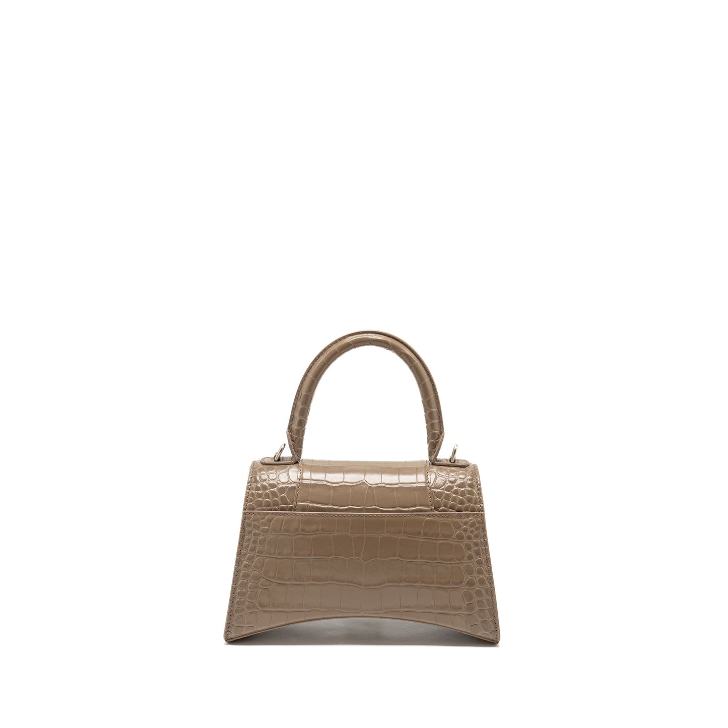 Balenciaga Small Hourglass Purse Crocodile-Embossed Calfskin Dark Beige